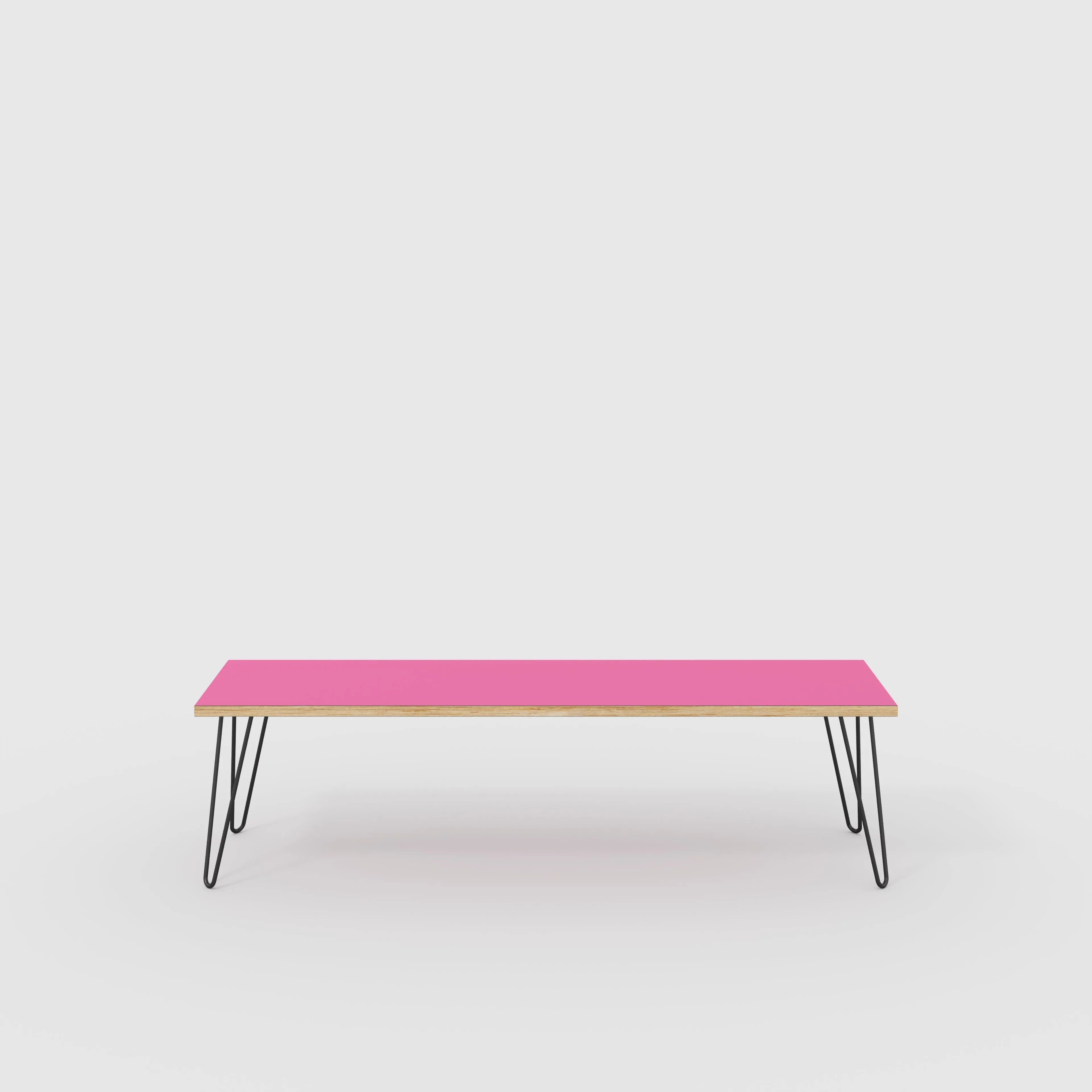 Plywood Bench Seat with Black Hairpin Legs - Formica Juicy Pink - 1600(w) x 400(d)