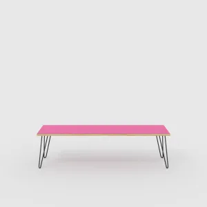 Plywood Bench Seat with Black Hairpin Legs - Formica Juicy Pink - 1600(w) x 400(d)