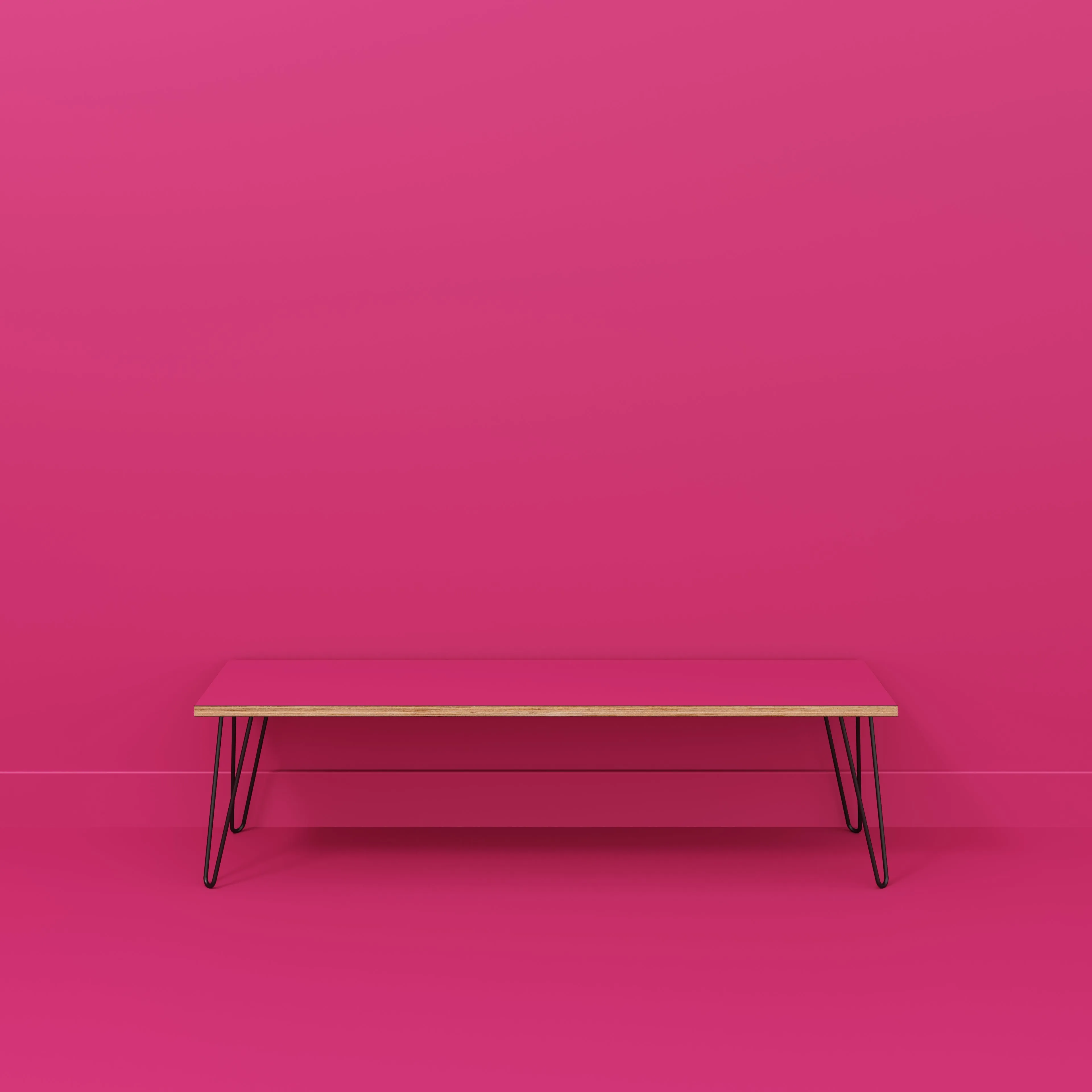 Plywood Bench Seat with Black Hairpin Legs - Formica Juicy Pink - 1600(w) x 400(d)