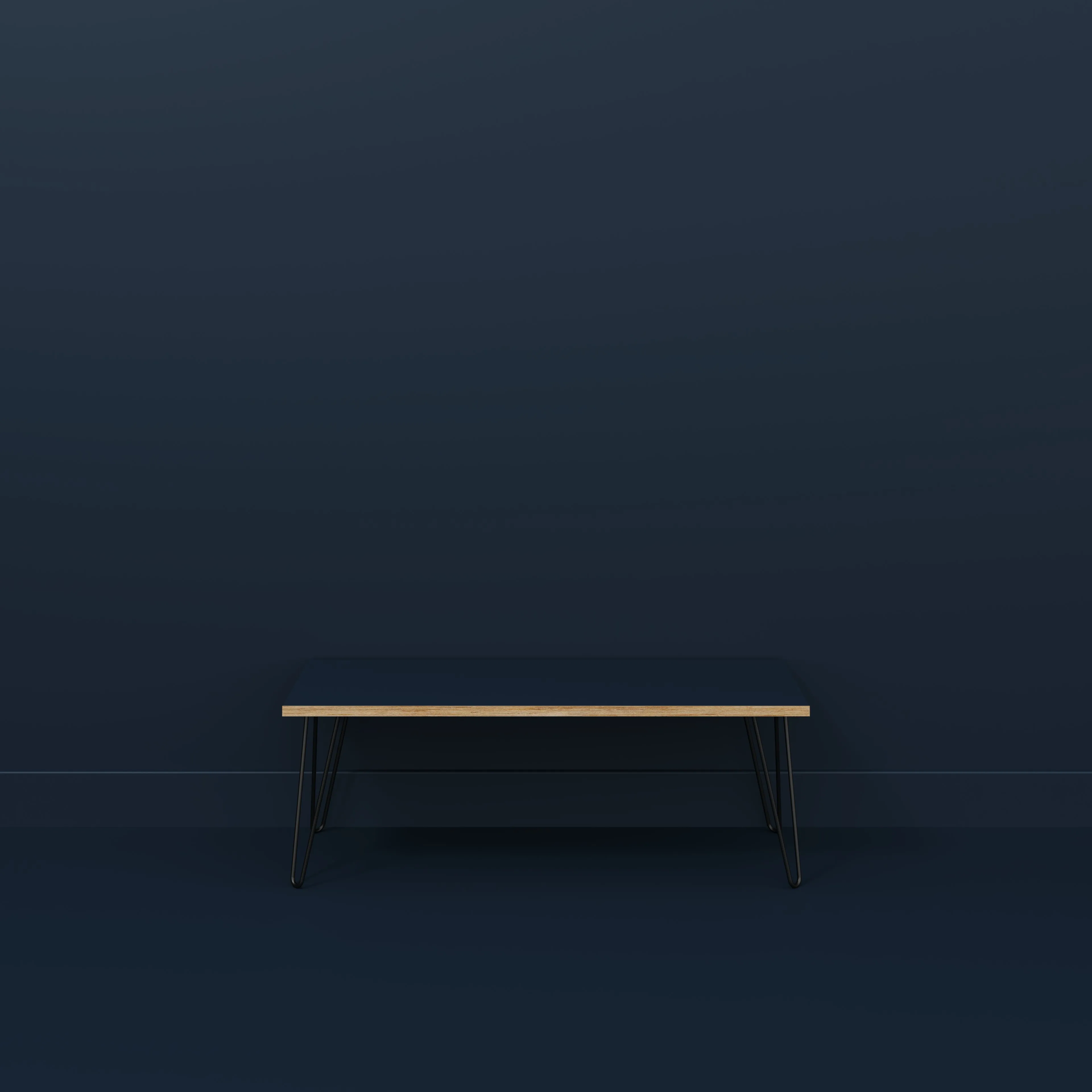 Plywood Bench Seat with Black Hairpin Legs - Formica Night Sea Blue - 1200(w) x 400(d)