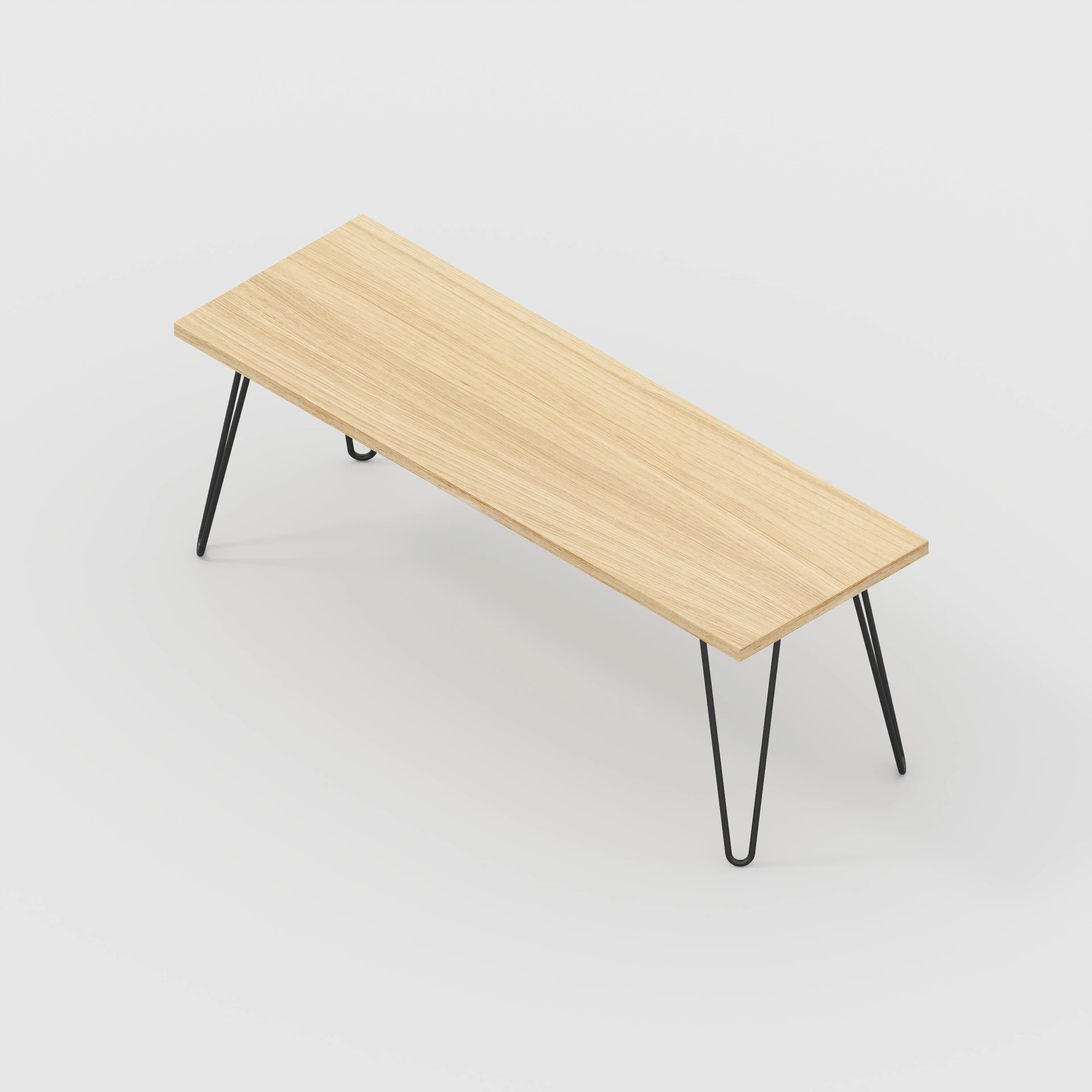 Plywood Bench Seat with Black Hairpin Legs - Plywood Oak - 1200(w) x 400(d)