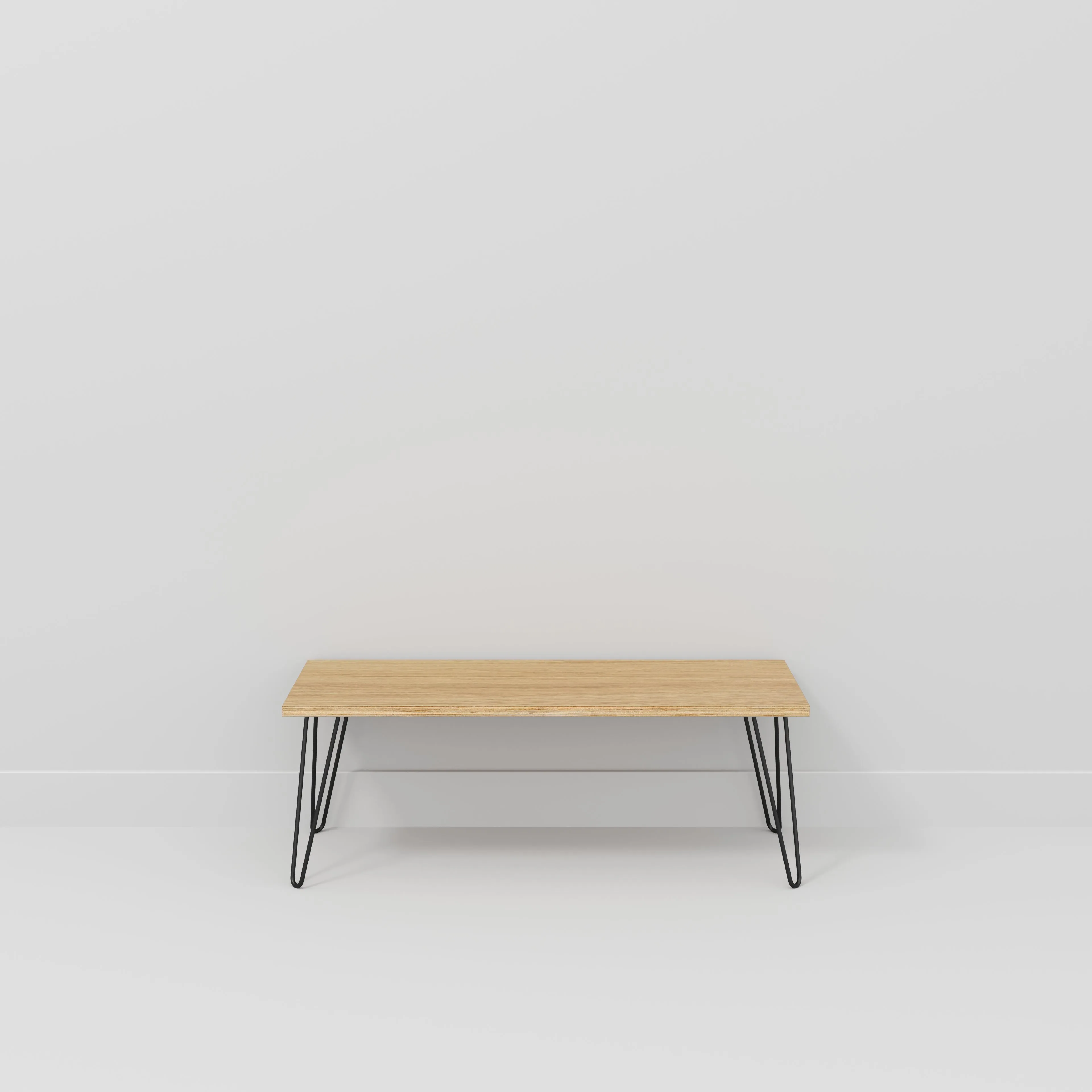 Plywood Bench Seat with Black Hairpin Legs - Plywood Oak - 1200(w) x 400(d)