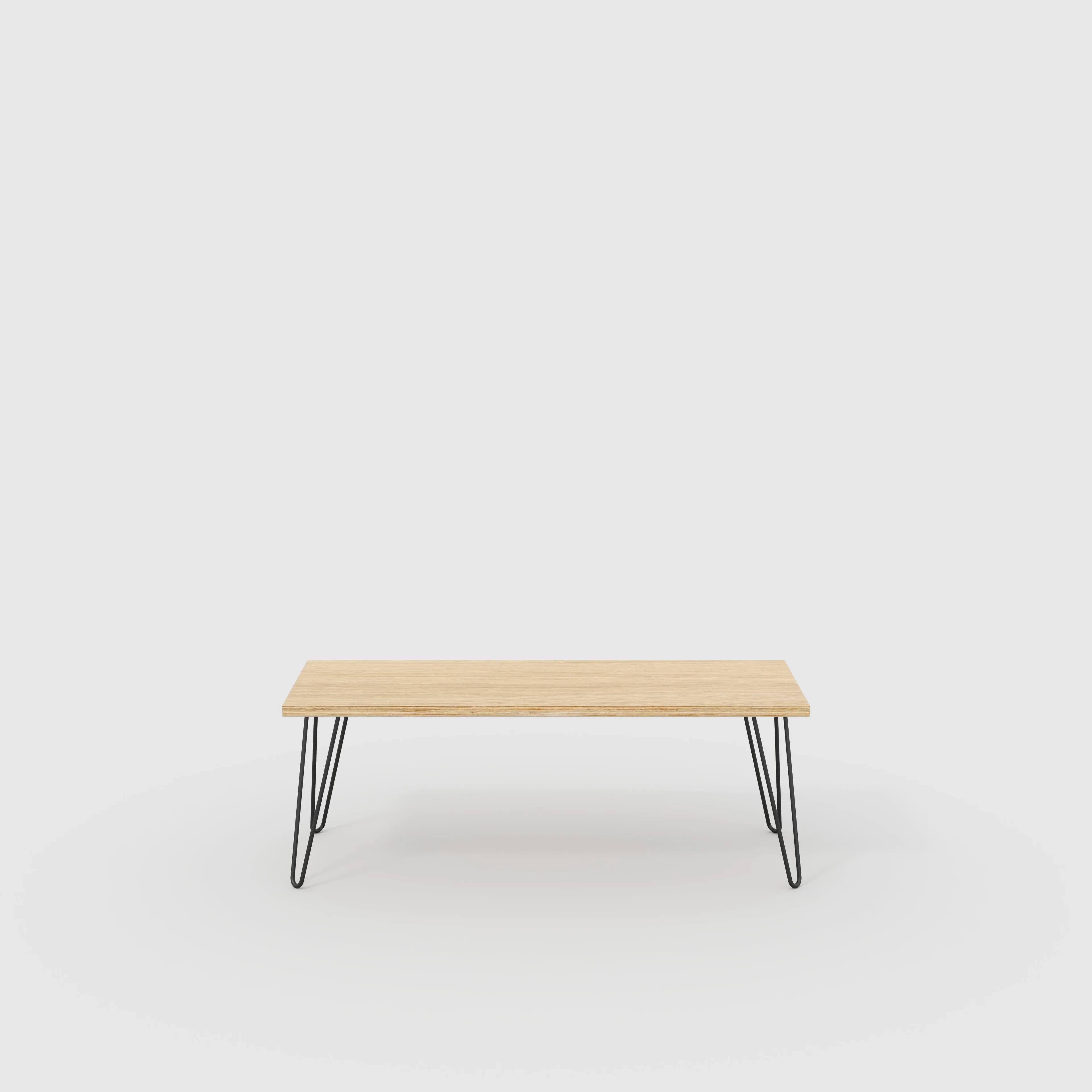 Plywood Bench Seat with Black Hairpin Legs - Plywood Oak - 1200(w) x 400(d)