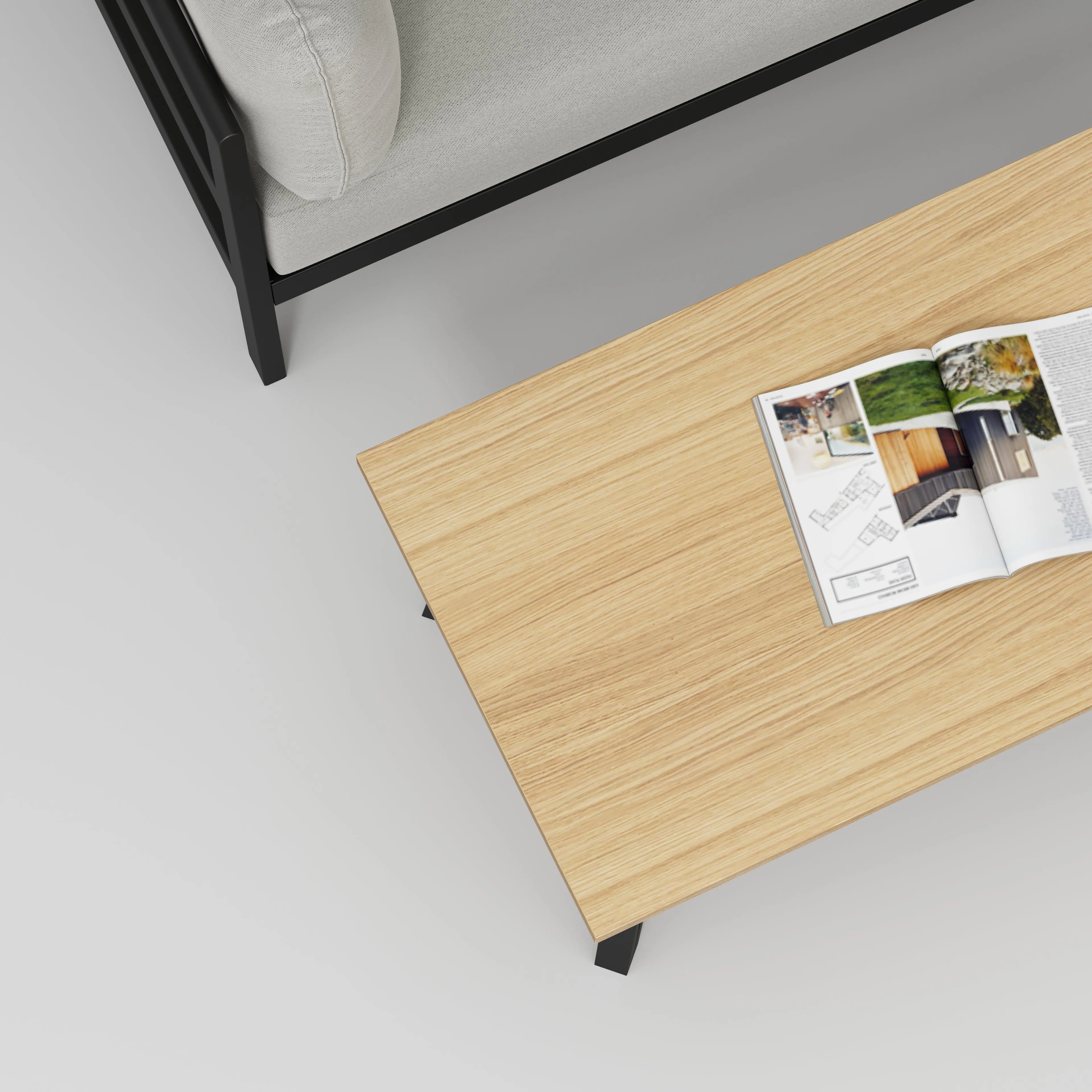 Plywood Coffee Table with Black Box Hairpin Legs - Plywood Oak - 1200(w) x 600(d) x 425(h)