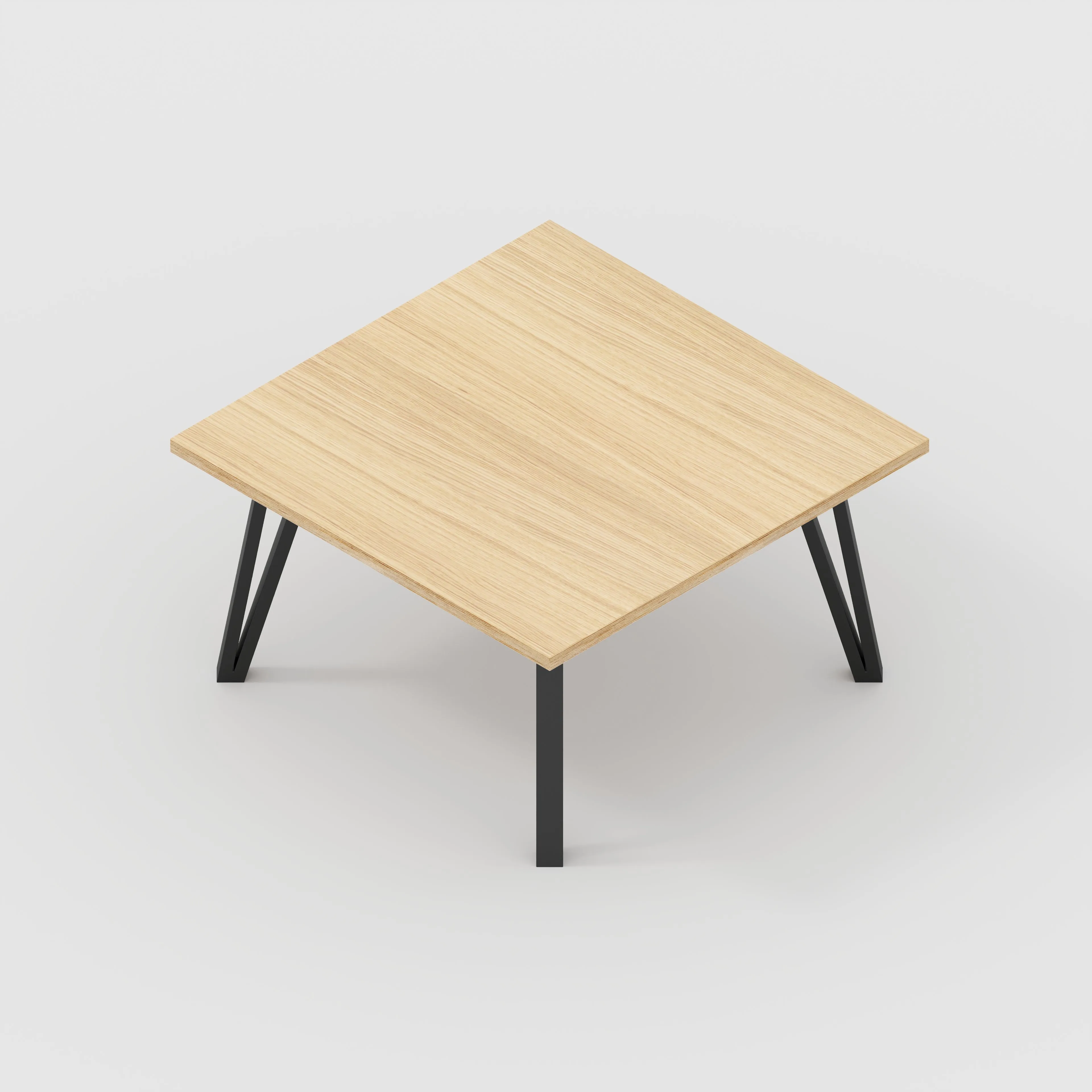 Plywood Coffee Table with Black Box Hairpin Legs - Plywood Oak - 800(w) x 800(d) x 425(h)