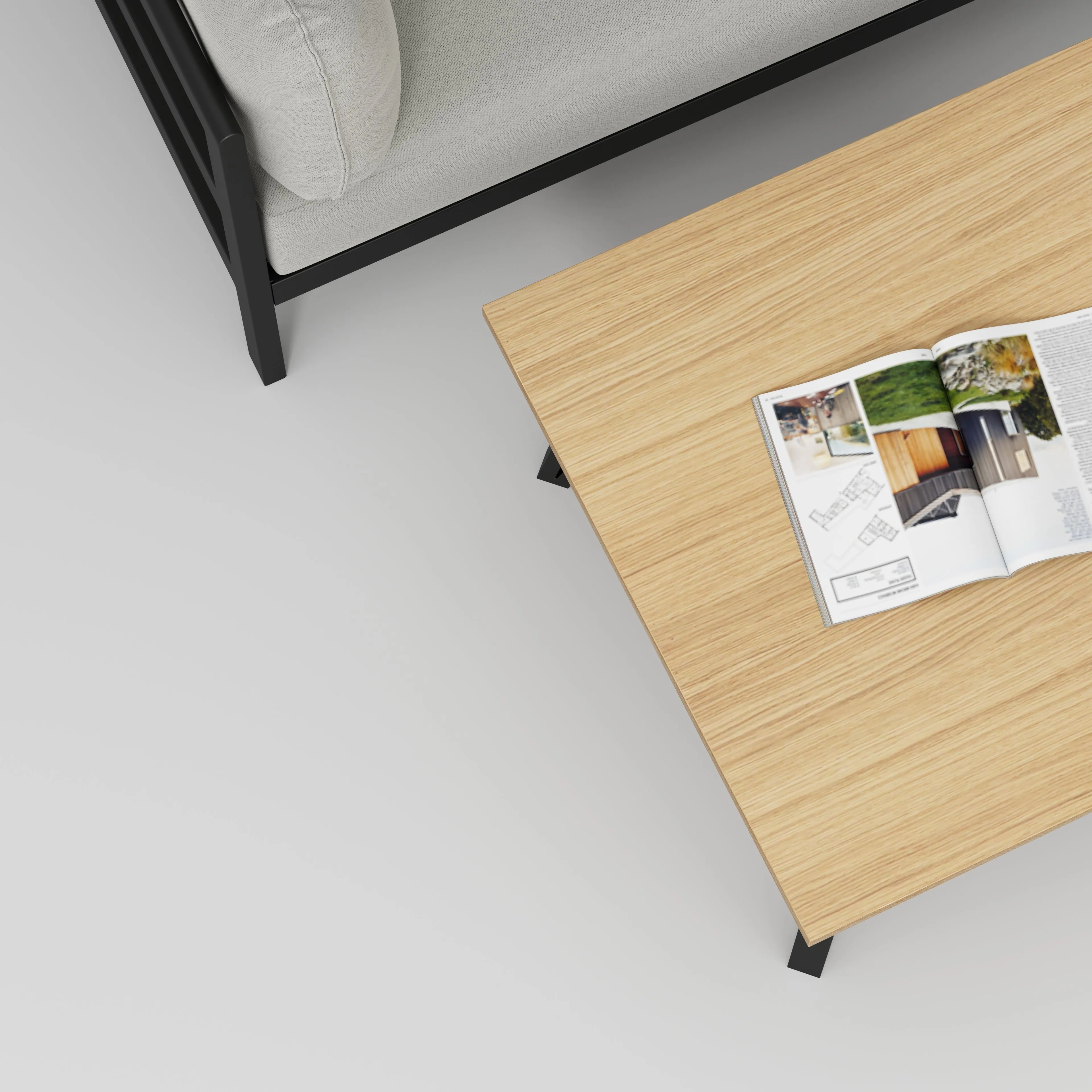 Plywood Coffee Table with Black Box Hairpin Legs - Plywood Oak - 800(w) x 800(d) x 425(h)