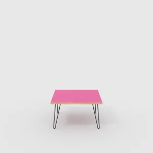 Plywood Coffee Table with Black Hairpin Legs - Formica Juicy Pink - 800(w) x 800(d) x 425(h)