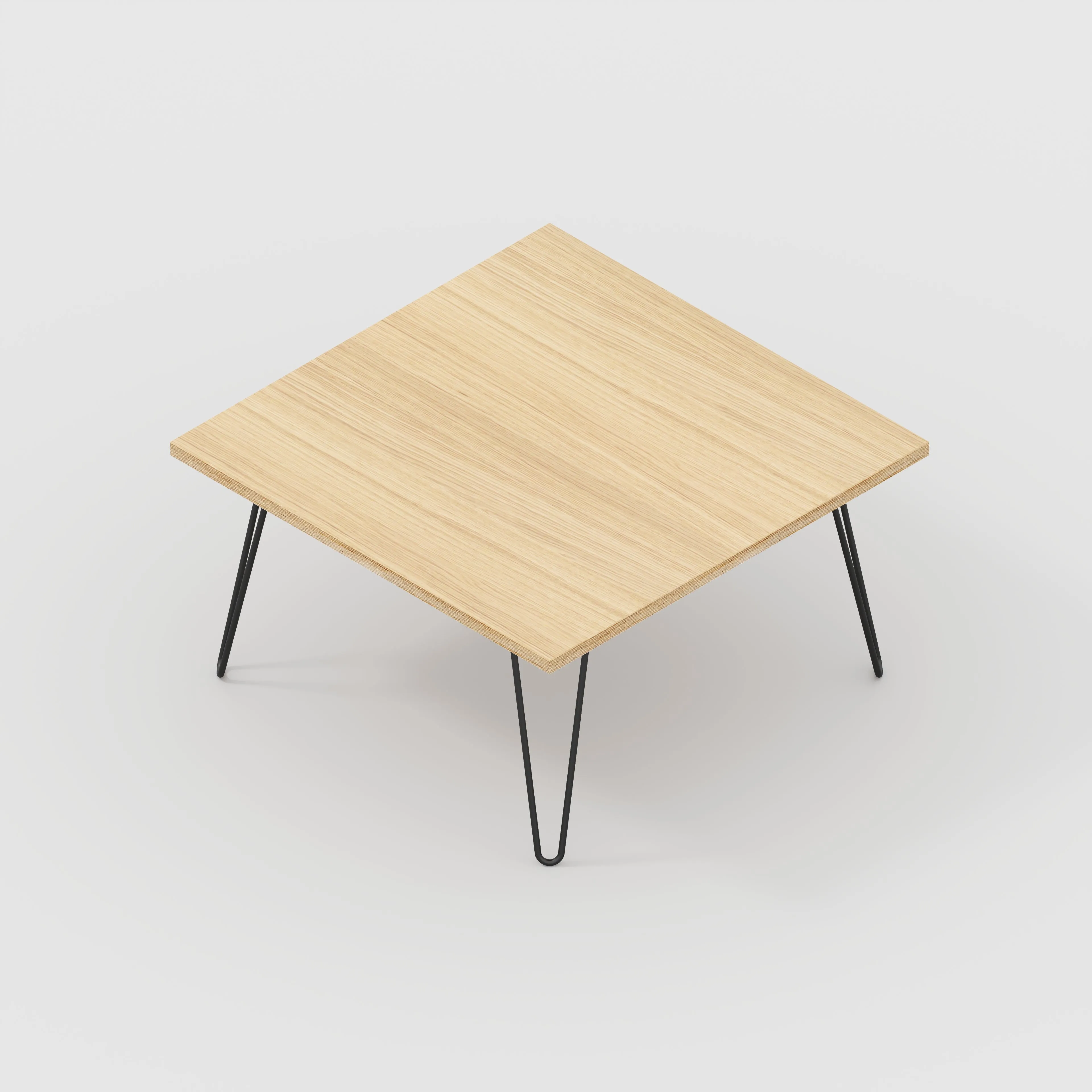 Plywood Coffee Table with Black Hairpin Legs - Plywood Oak - 800(w) x 800(d) x 425(h)