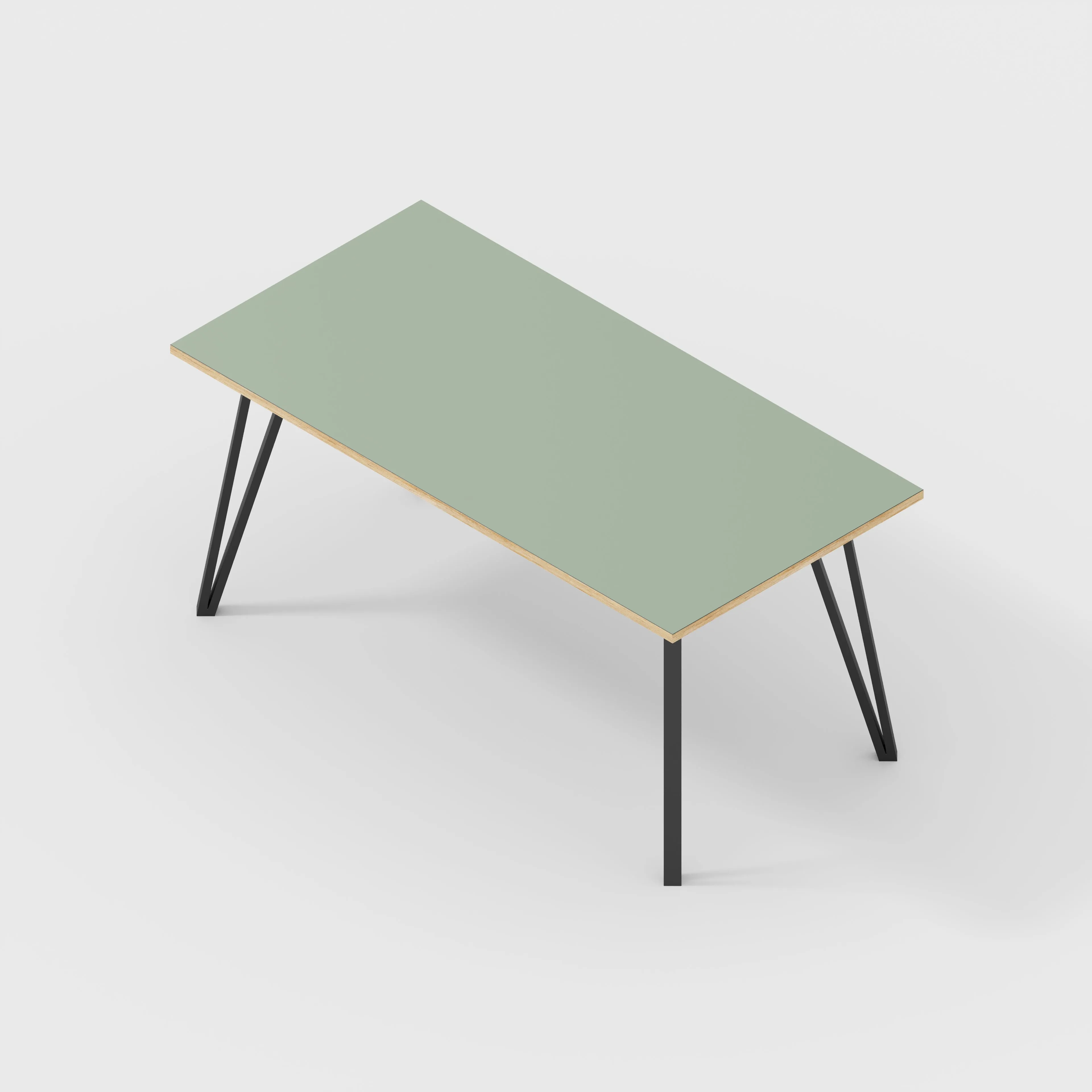 Plywood Desk with Black Box Hairpin Legs - Formica Green Slate - 1600(w) x 800(d) x 735(h)