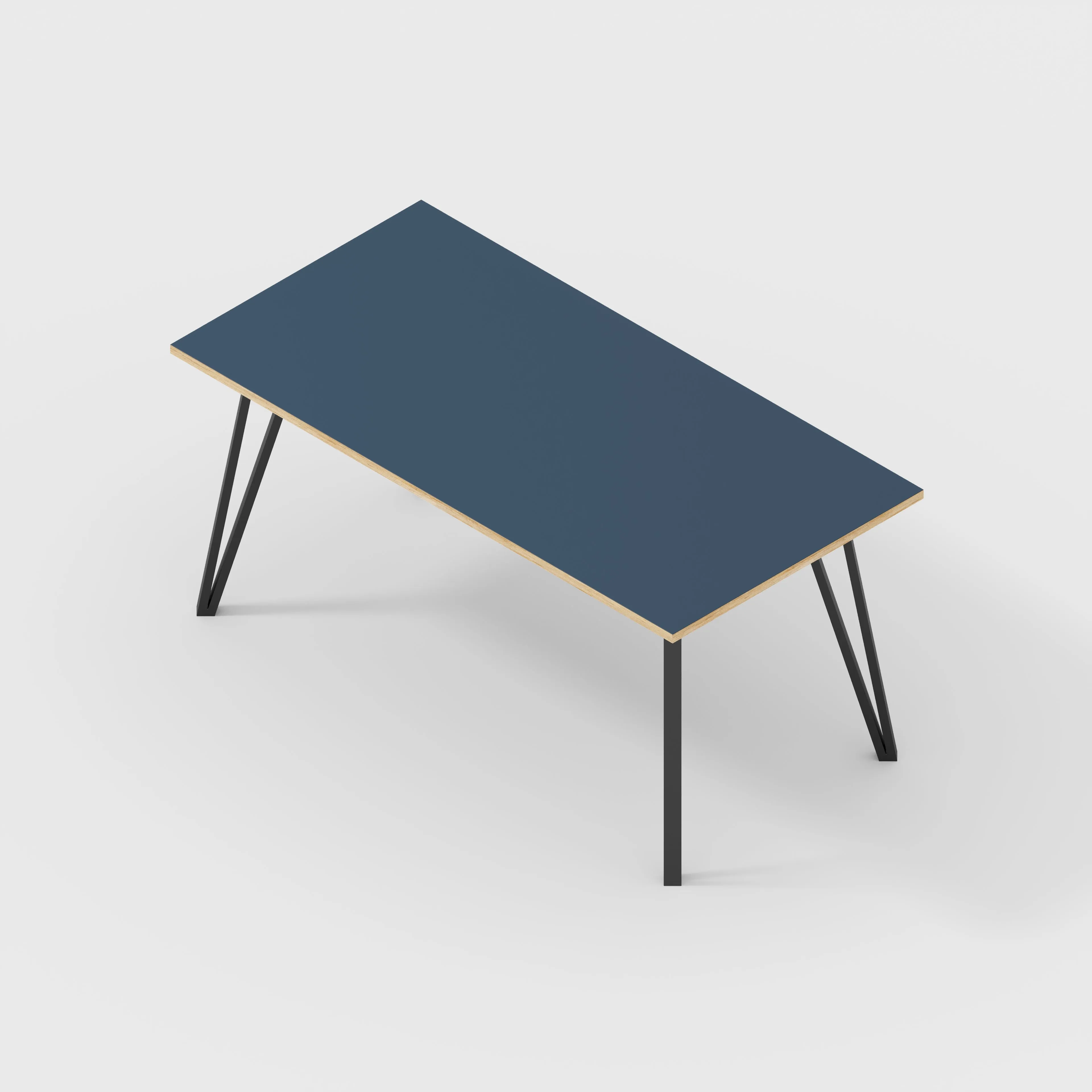 Plywood Desk with Black Box Hairpin Legs - Formica Night Sea Blue - 1600(w) x 800(d) x 735(h)