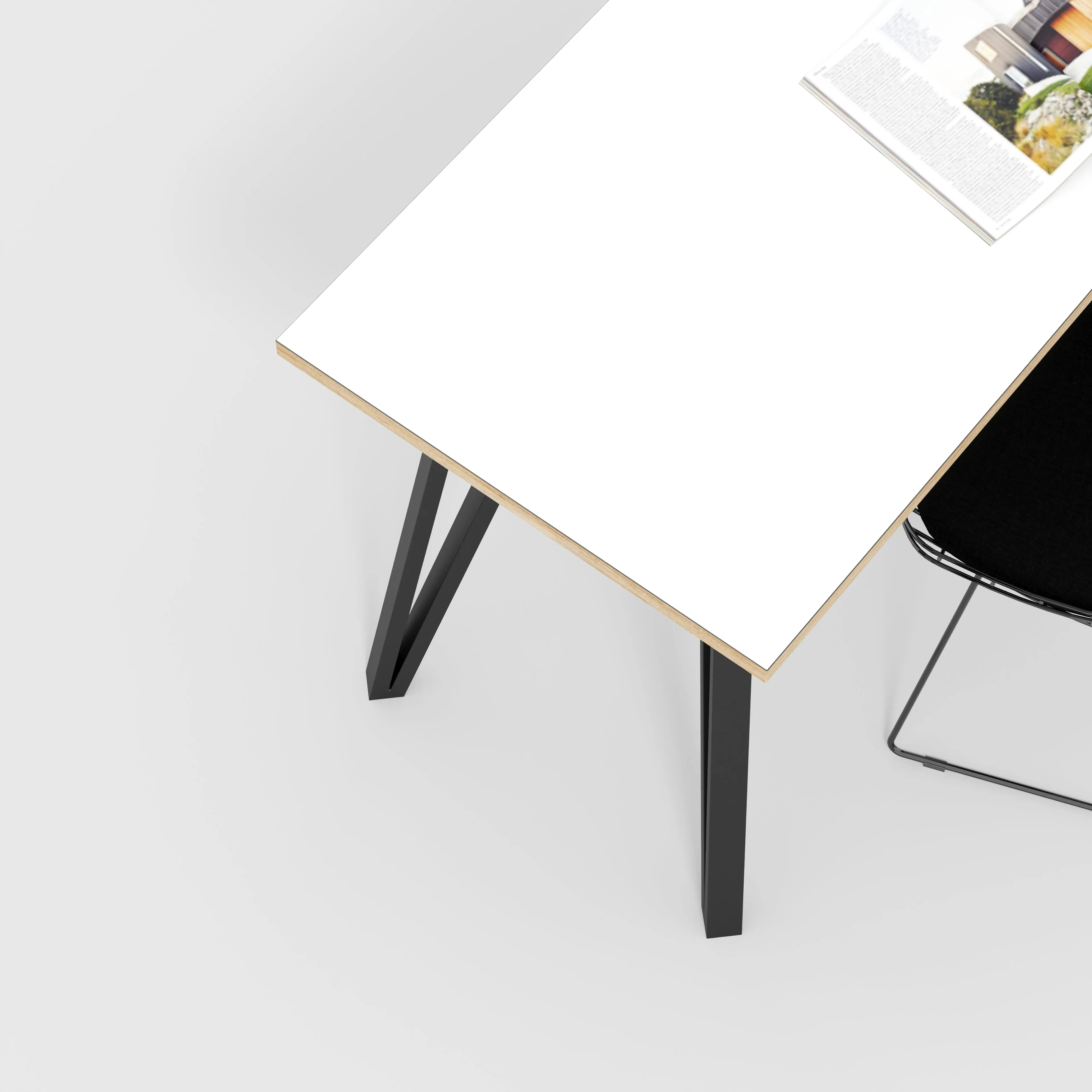 Plywood Desk with Black Box Hairpin Legs - Formica White - 1600(w) x 800(d) x 735(h)