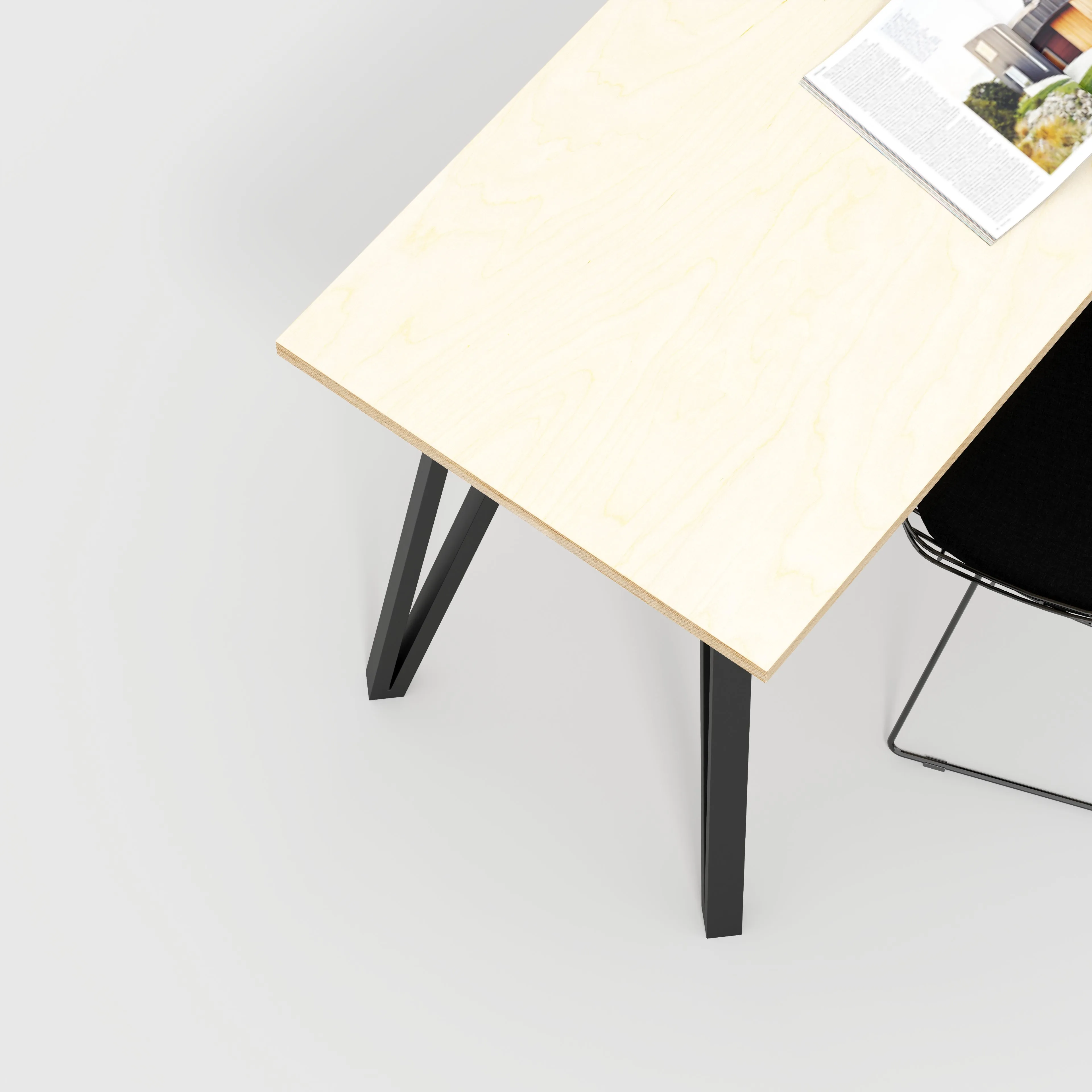 Plywood Desk with Black Box Hairpin Legs - Plywood Birch - 1600(w) x 800(d) x 735(h)