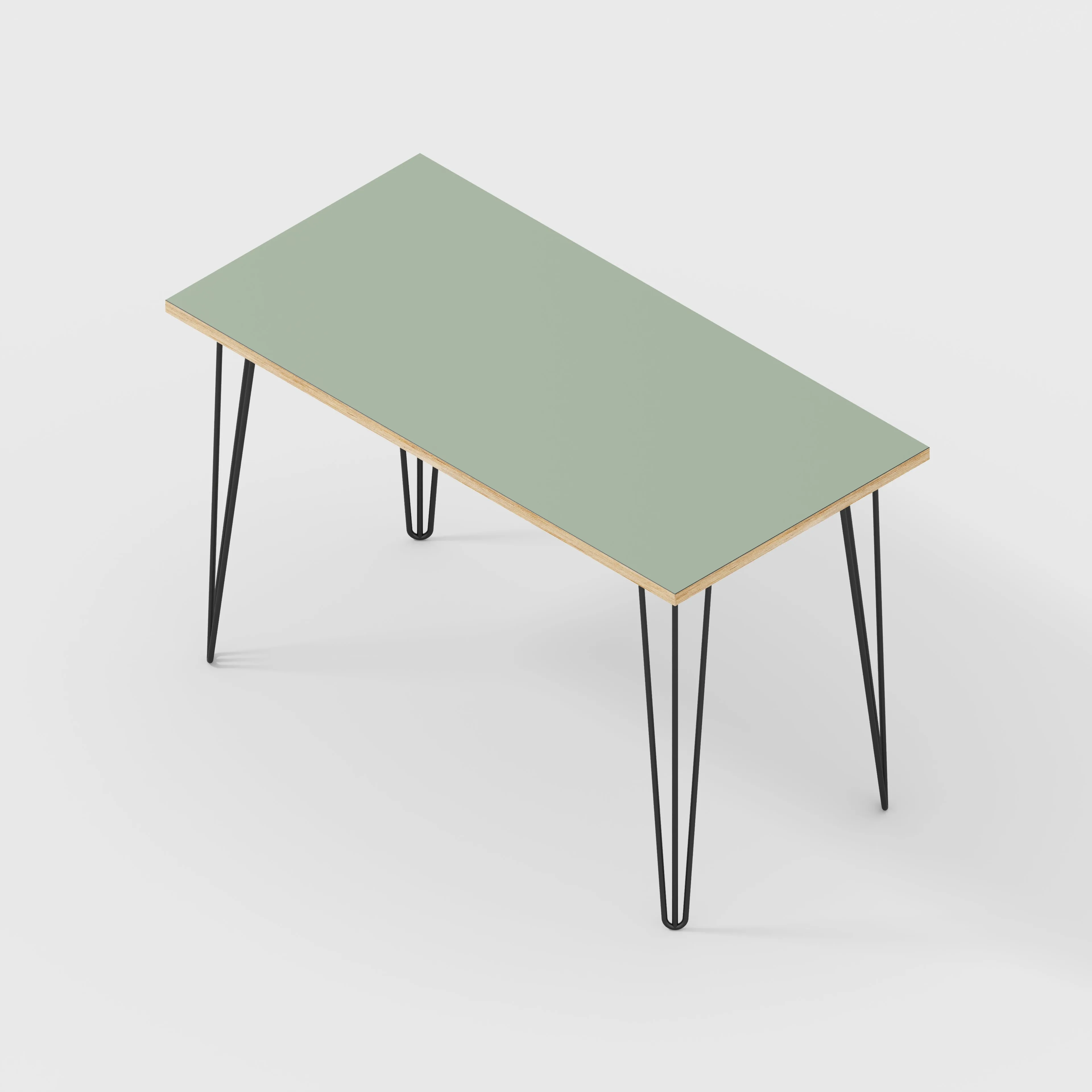 Plywood Desk with Black Hairpin Legs - Formica Green Slate - 1200(w) x 600(d) x 735(h)