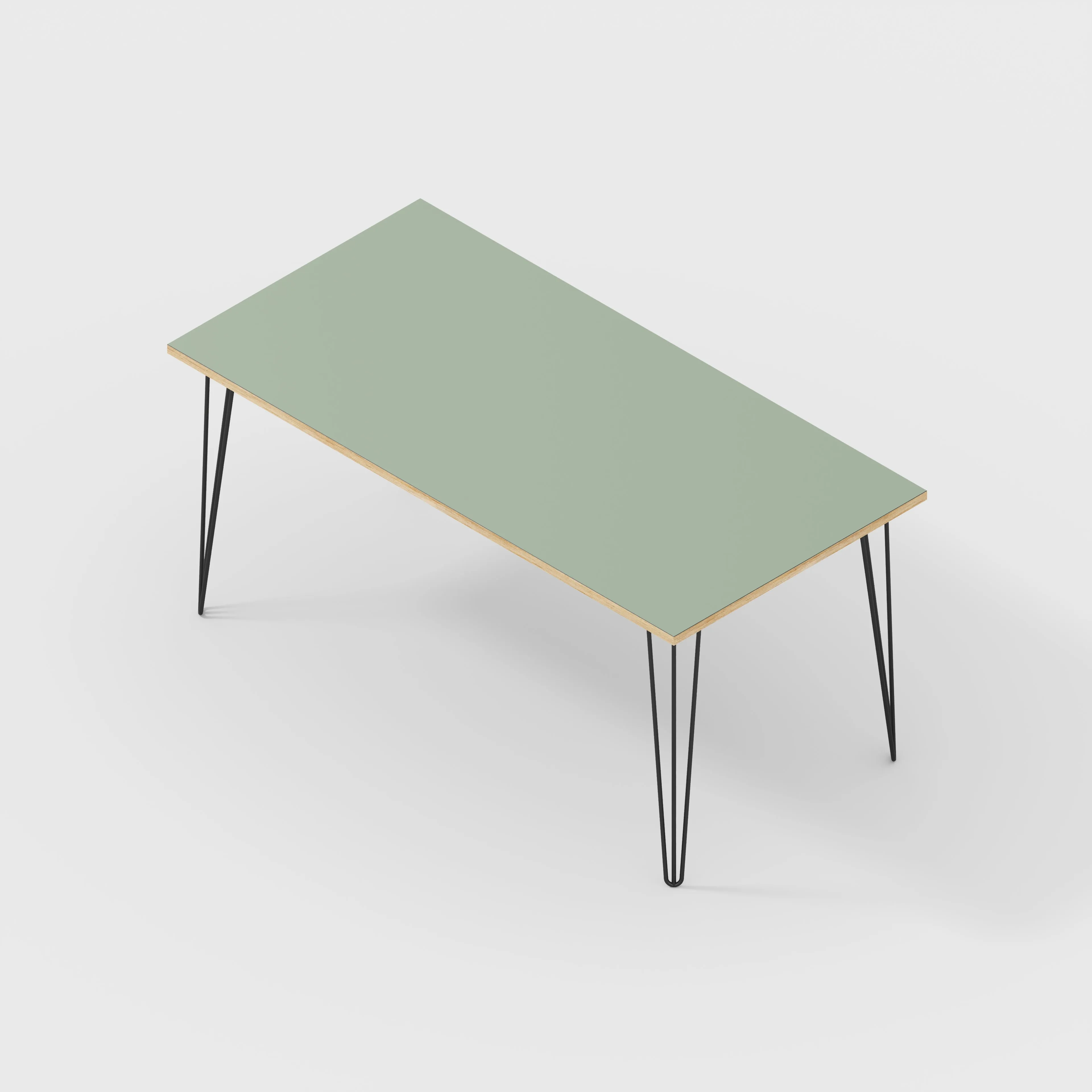 Plywood Desk with Black Hairpin Legs - Formica Green Slate - 1600(w) x 800(d) x 735(h)