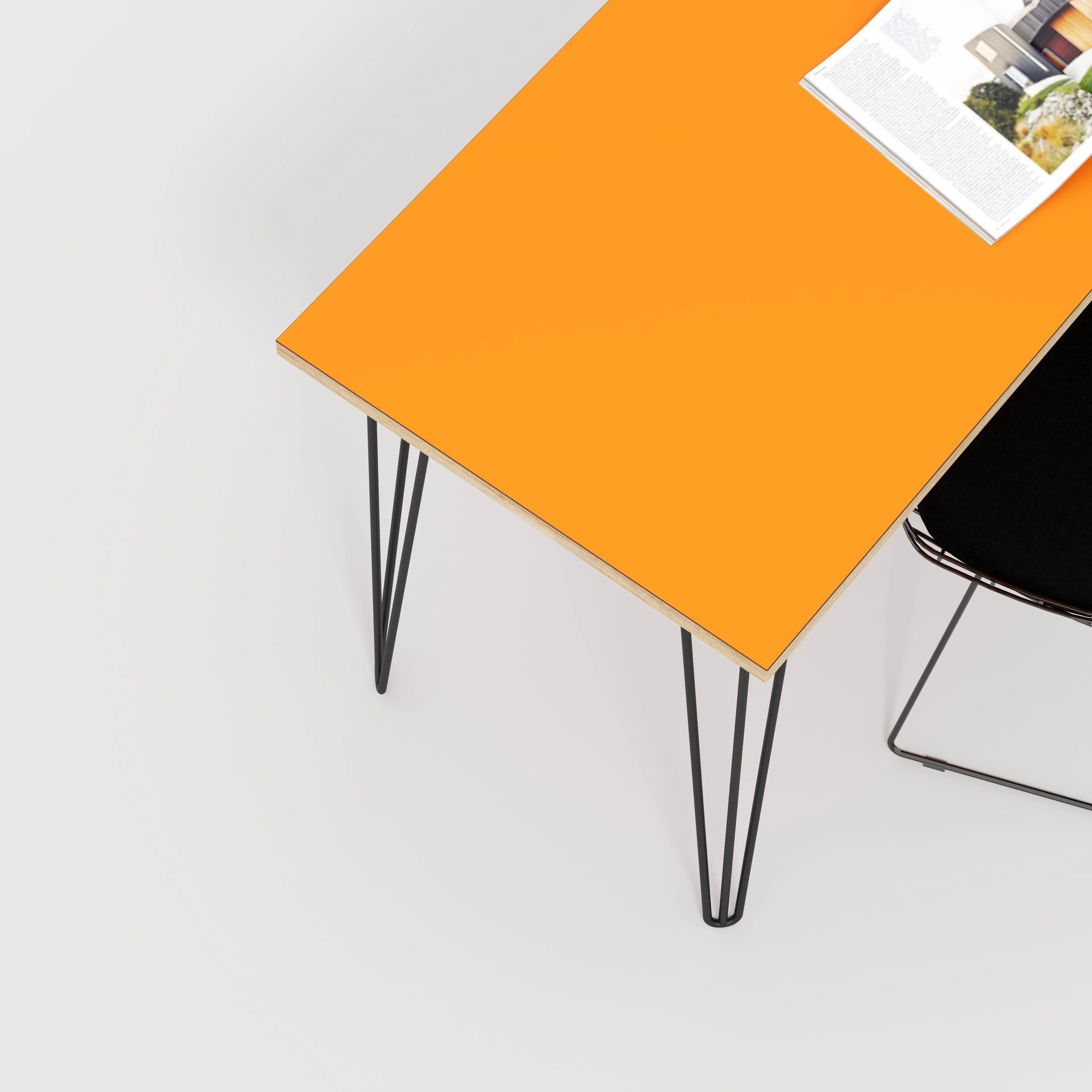 Plywood Desk with Black Hairpin Legs - Formica Levante Orange - 1200(w) x 600(d) x 735(h)