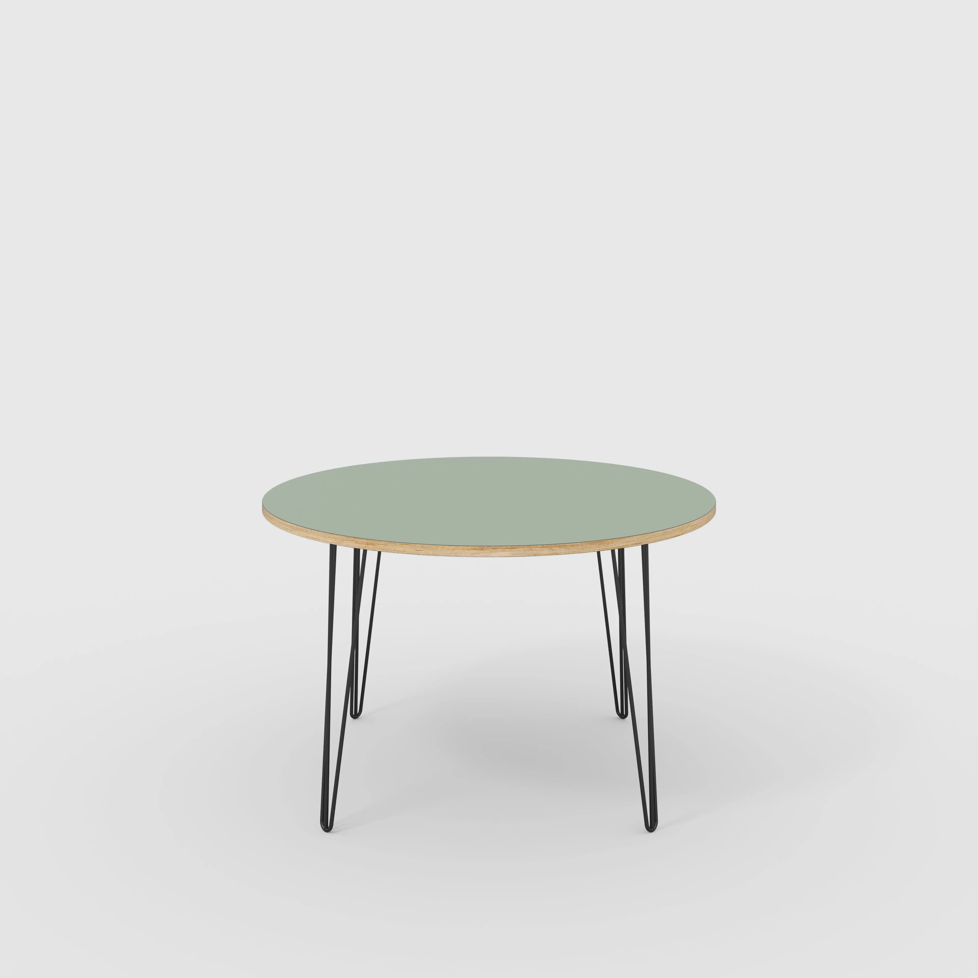 Plywood Round Table with Black Hairpin Legs - Formica Green Slate - 1200(dia) x 735(h)