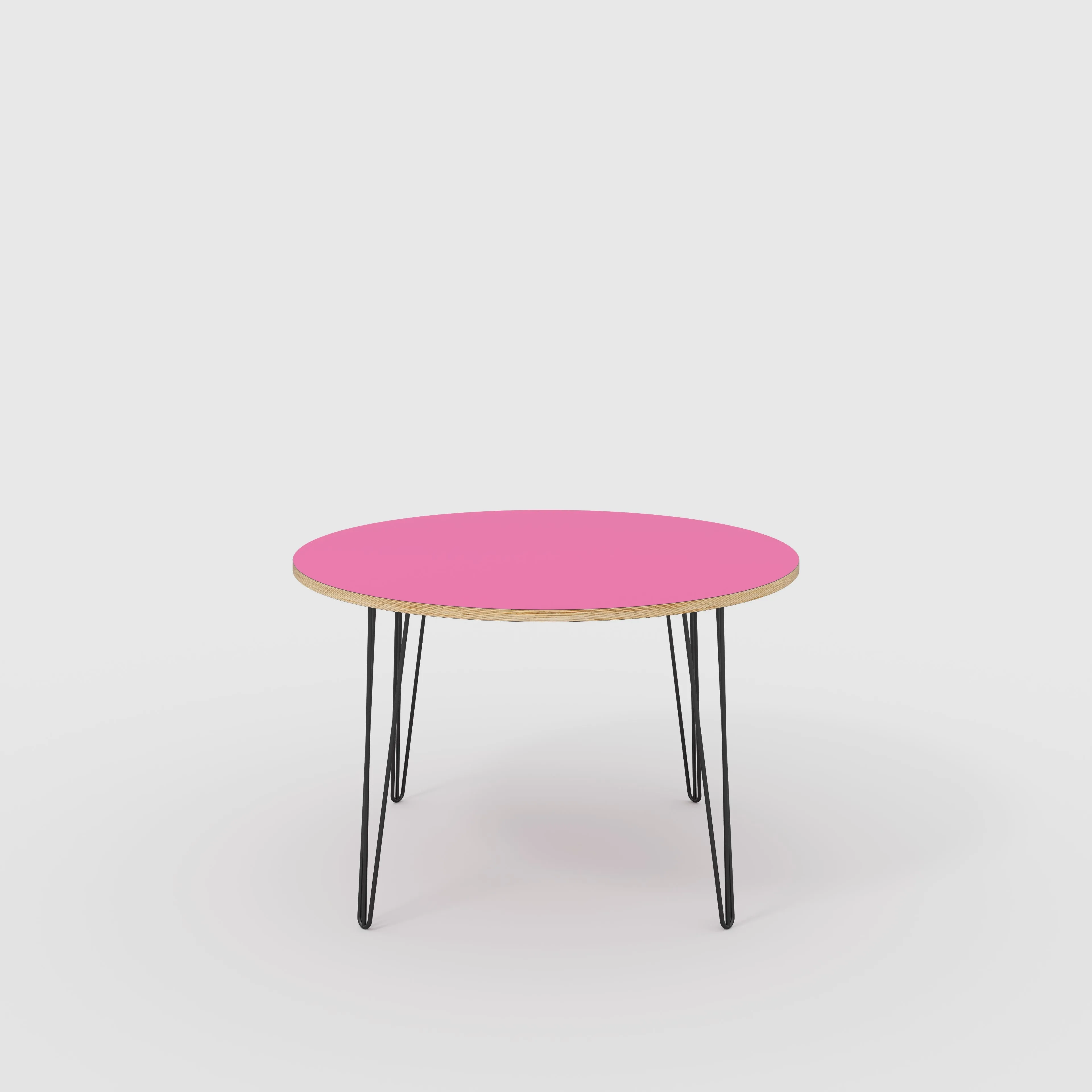 Plywood Round Table with Black Hairpin Legs - Formica Juicy Pink - 1200(dia) x 735(h)