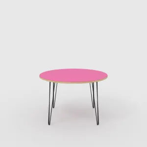 Plywood Round Table with Black Hairpin Legs - Formica Juicy Pink - 1200(dia) x 735(h)