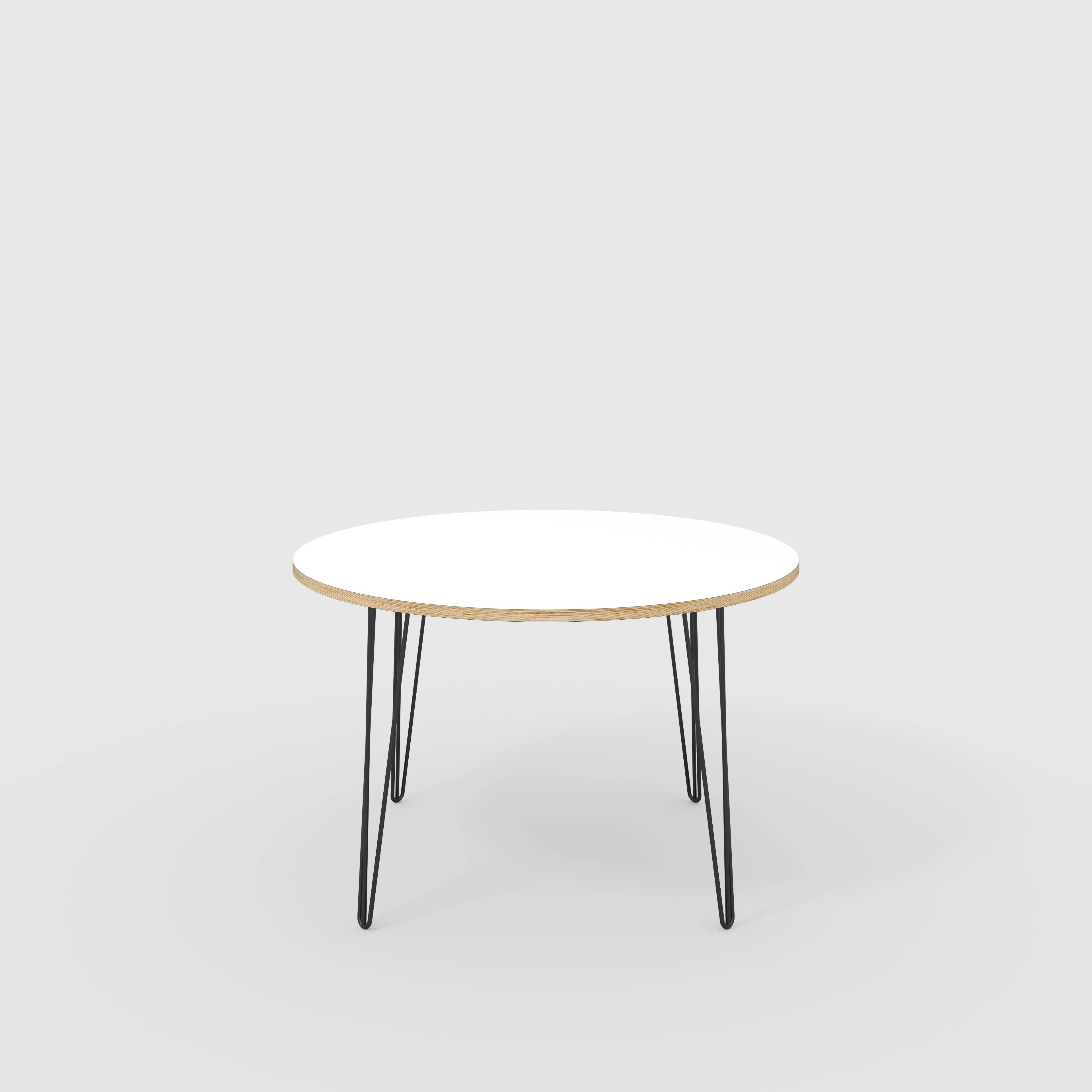 Plywood Round Table with Black Hairpin Legs - Formica White - 1200(dia) x 735(h)