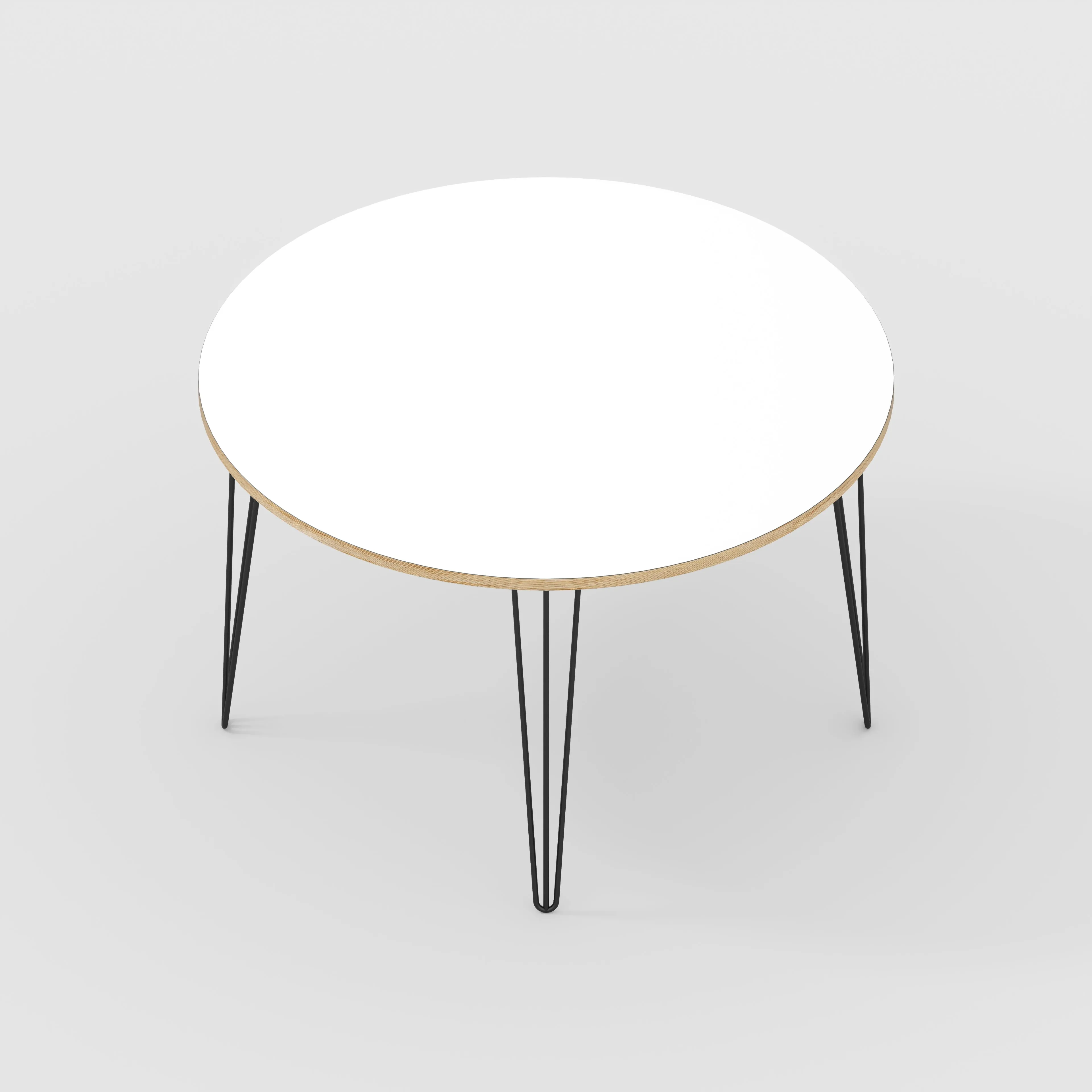 Plywood Round Table with Black Hairpin Legs - Formica White - 1200(dia) x 735(h)