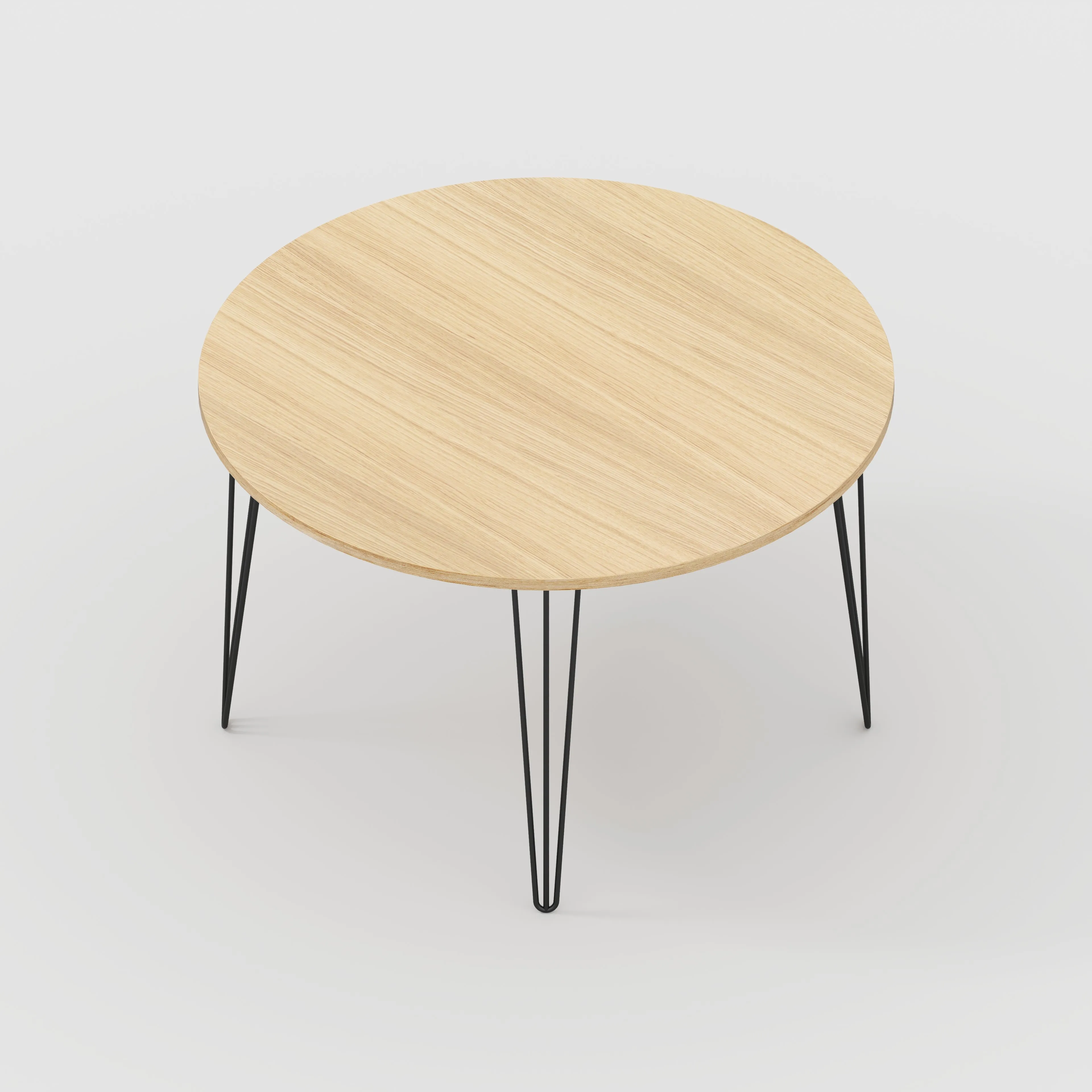 Plywood Round Table with Black Hairpin Legs - Plywood Oak - 1200(dia) x 735(h)