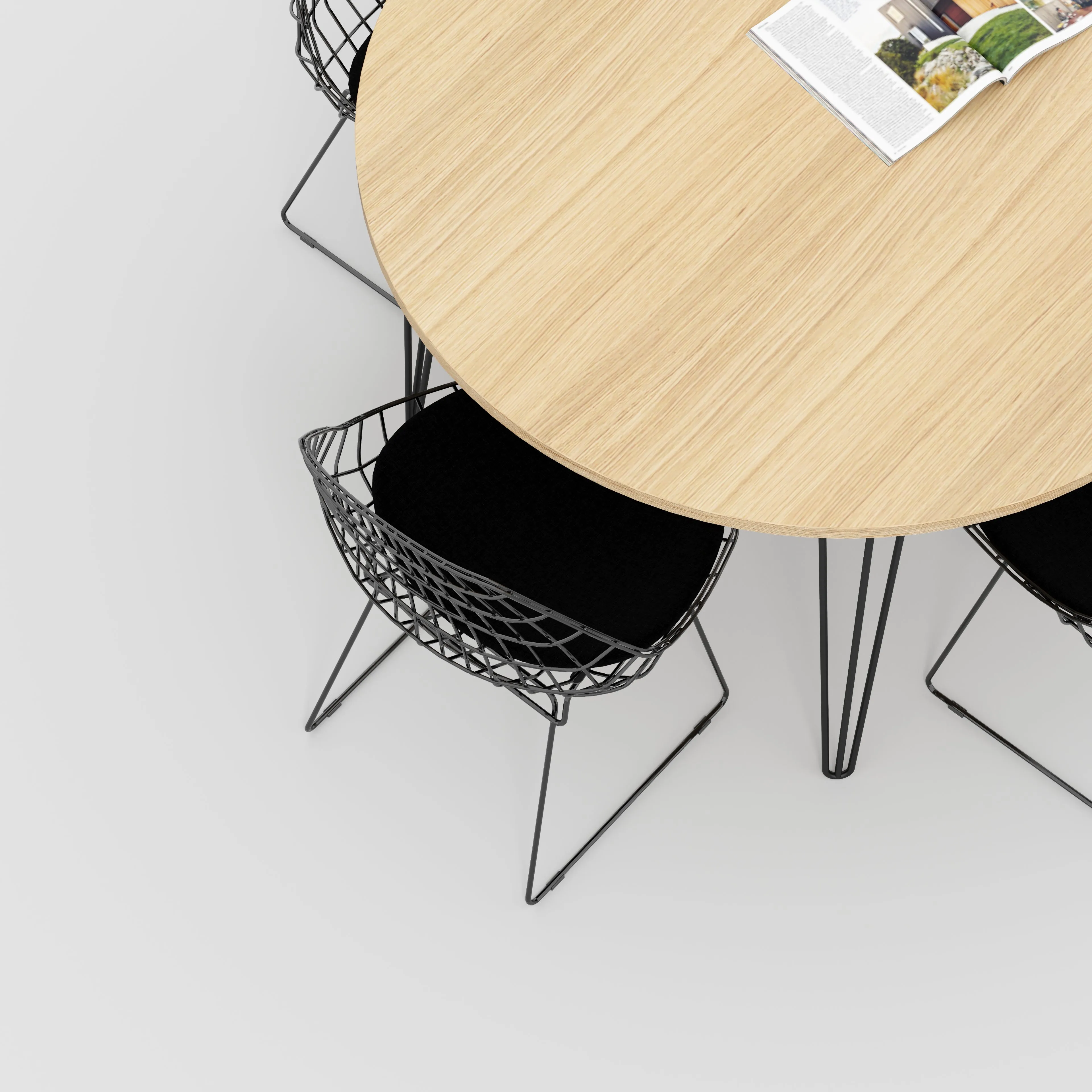 Plywood Round Table with Black Hairpin Legs - Plywood Oak - 1200(dia) x 735(h)