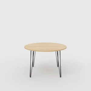 Plywood Round Table with Black Hairpin Legs - Plywood Oak - 1200(dia) x 735(h)