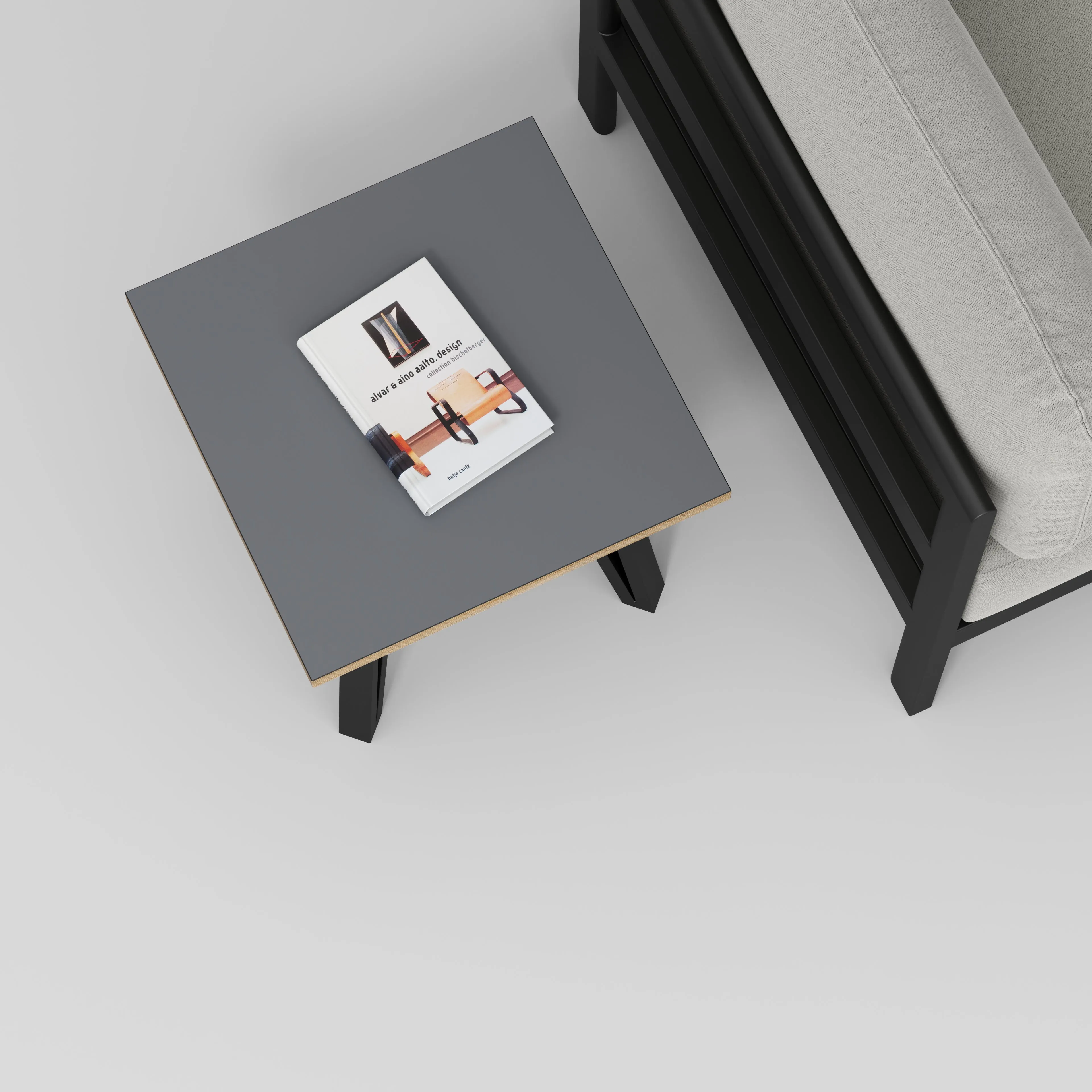 Plywood Side Table with Black Box Hairpin Legs - Formica Tornado Grey - 500(w) x 500(d) x 425(h)