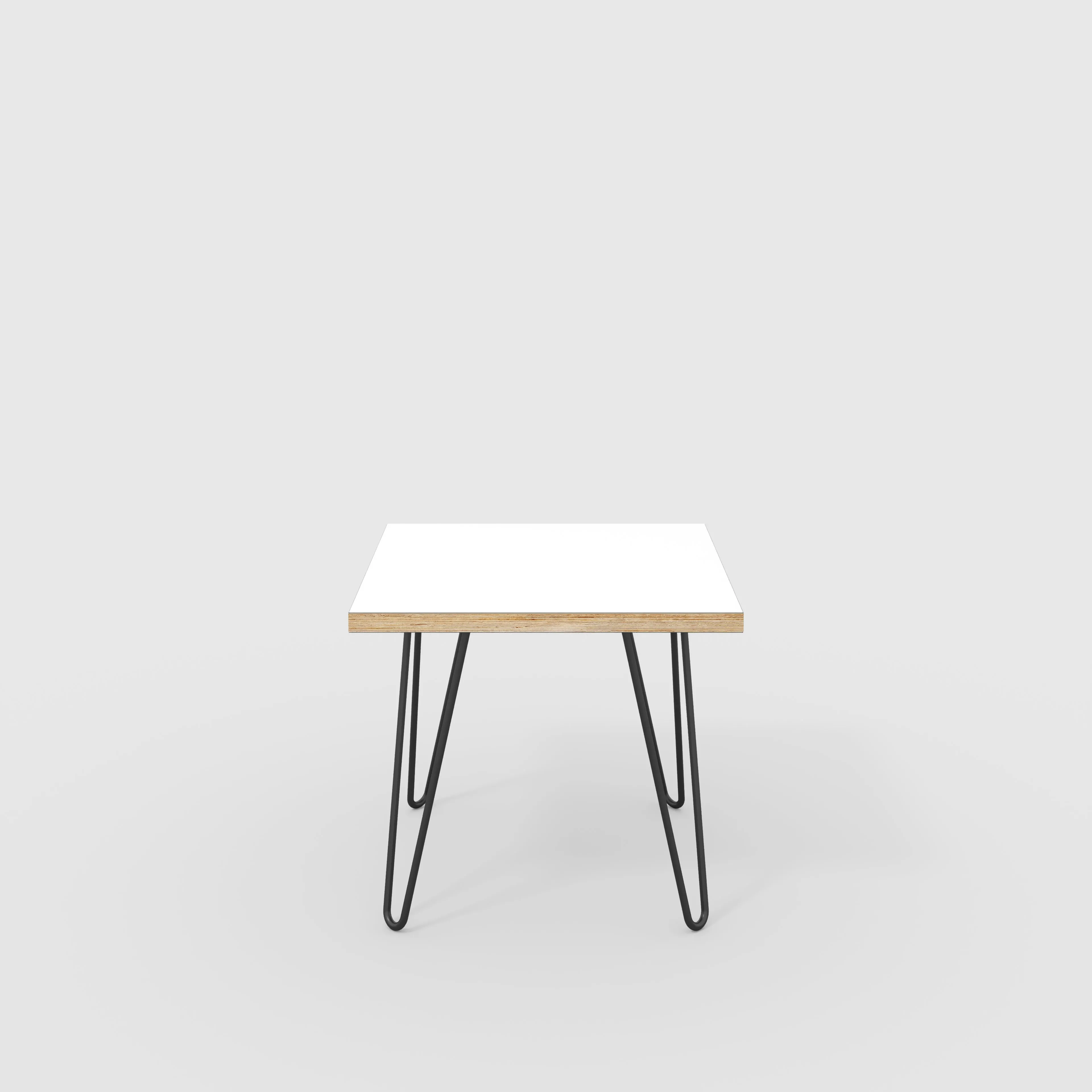 Plywood Side Table with Black Hairpin Legs - Formica White - 500(w) x 500(d) x 425(h)