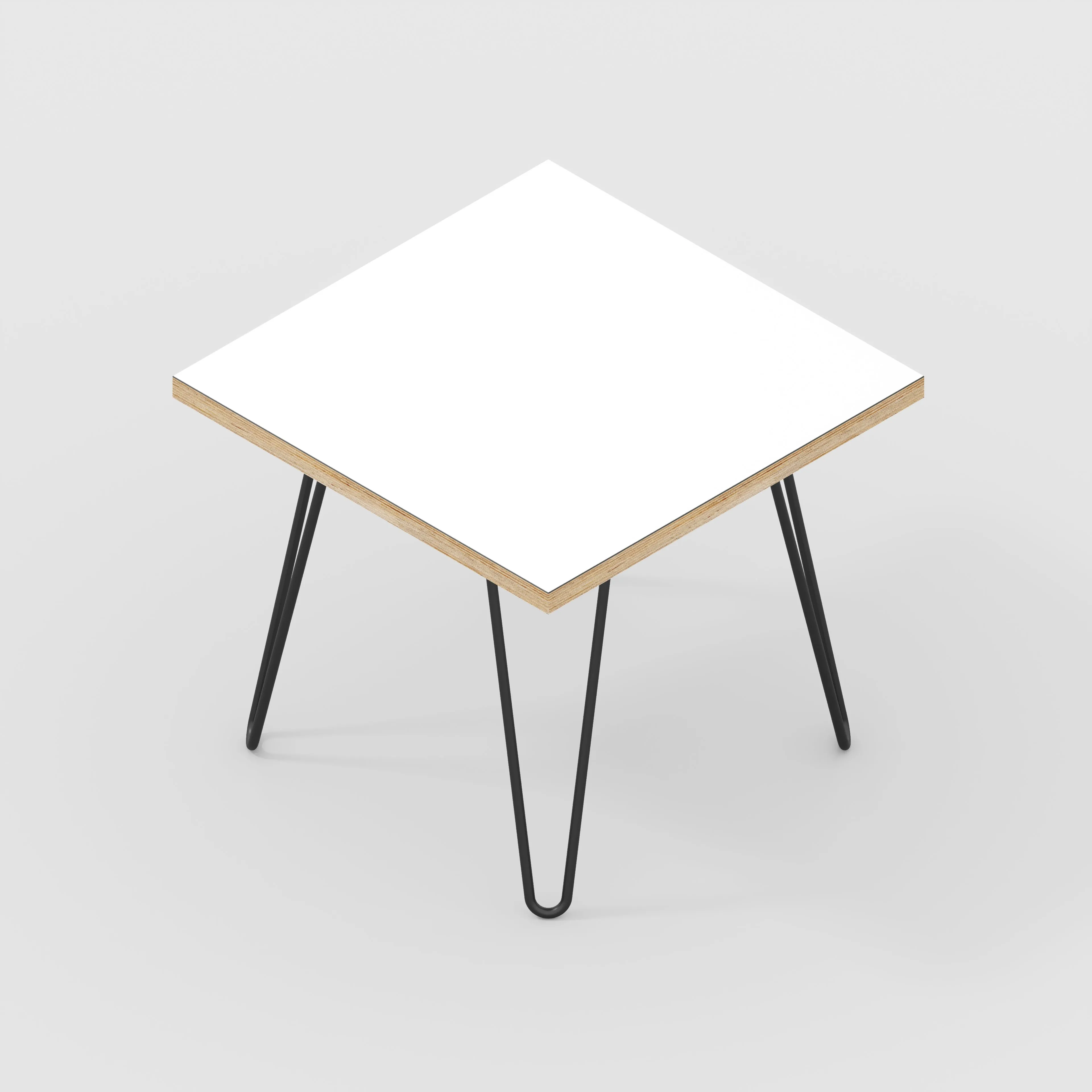 Plywood Side Table with Black Hairpin Legs - Formica White - 500(w) x 500(d) x 425(h)