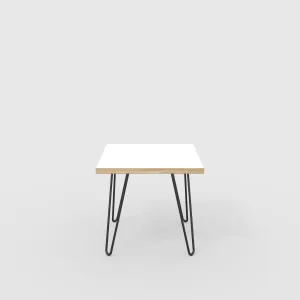 Plywood Side Table with Black Hairpin Legs - Formica White - 500(w) x 500(d) x 425(h)