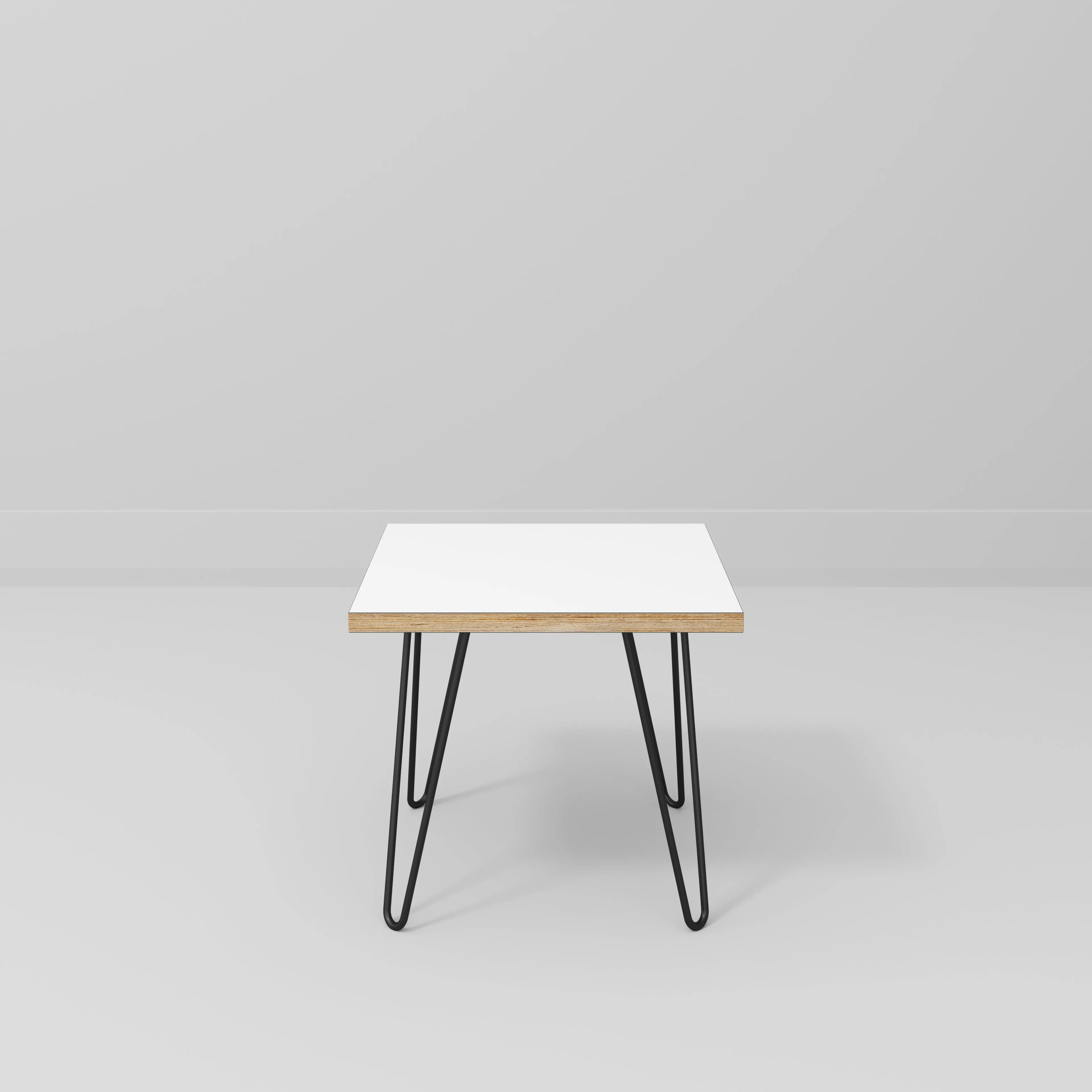 Plywood Side Table with Black Hairpin Legs - Formica White - 500(w) x 500(d) x 425(h)