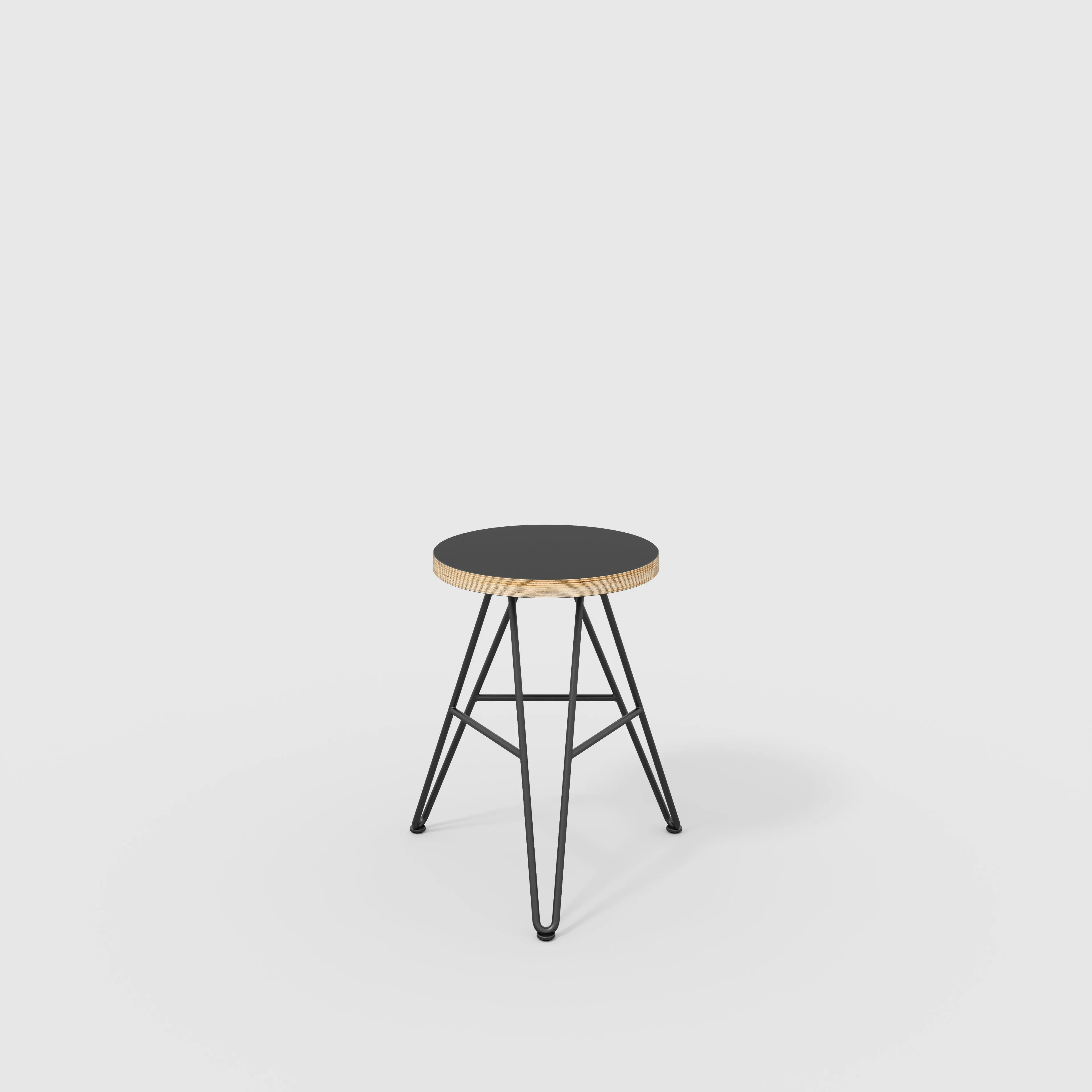 Plywood Stool with Black Hairpin Base - Formica Diamond Black