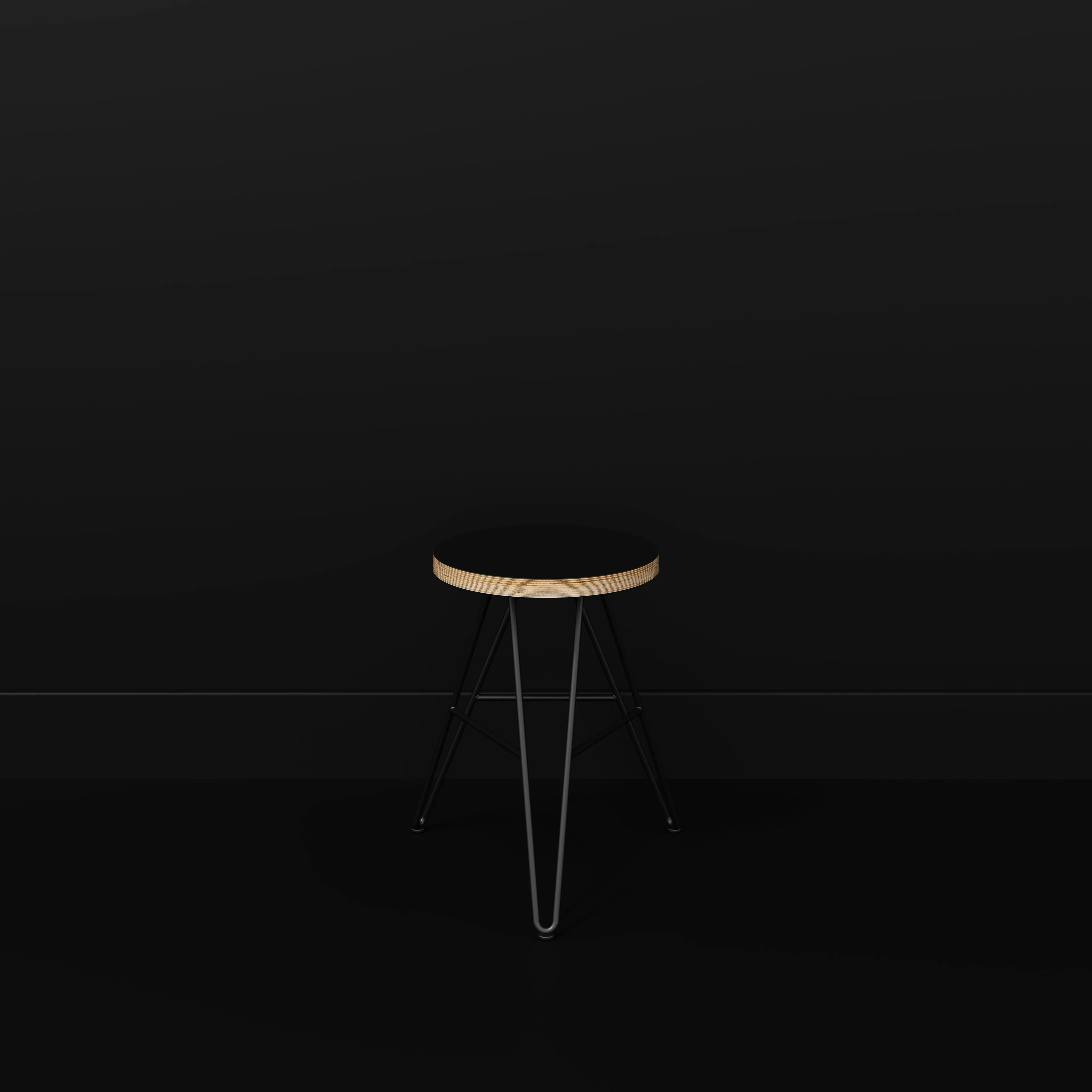 Plywood Stool with Black Hairpin Base - Formica Diamond Black