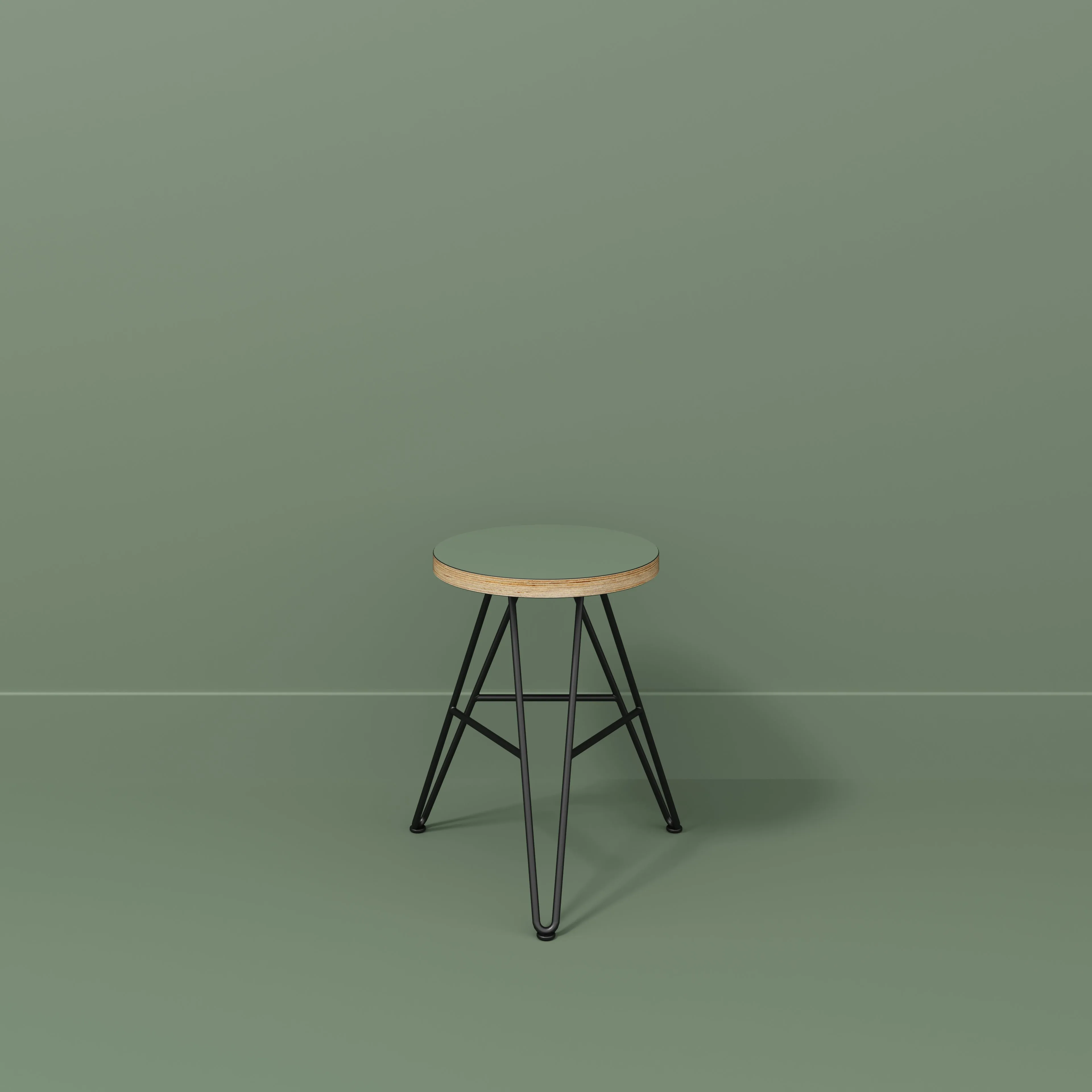 Plywood Stool with Black Hairpin Base - Formica Green Slate