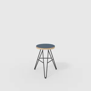 Plywood Stool with Black Hairpin Base - Formica Night Sea Blue