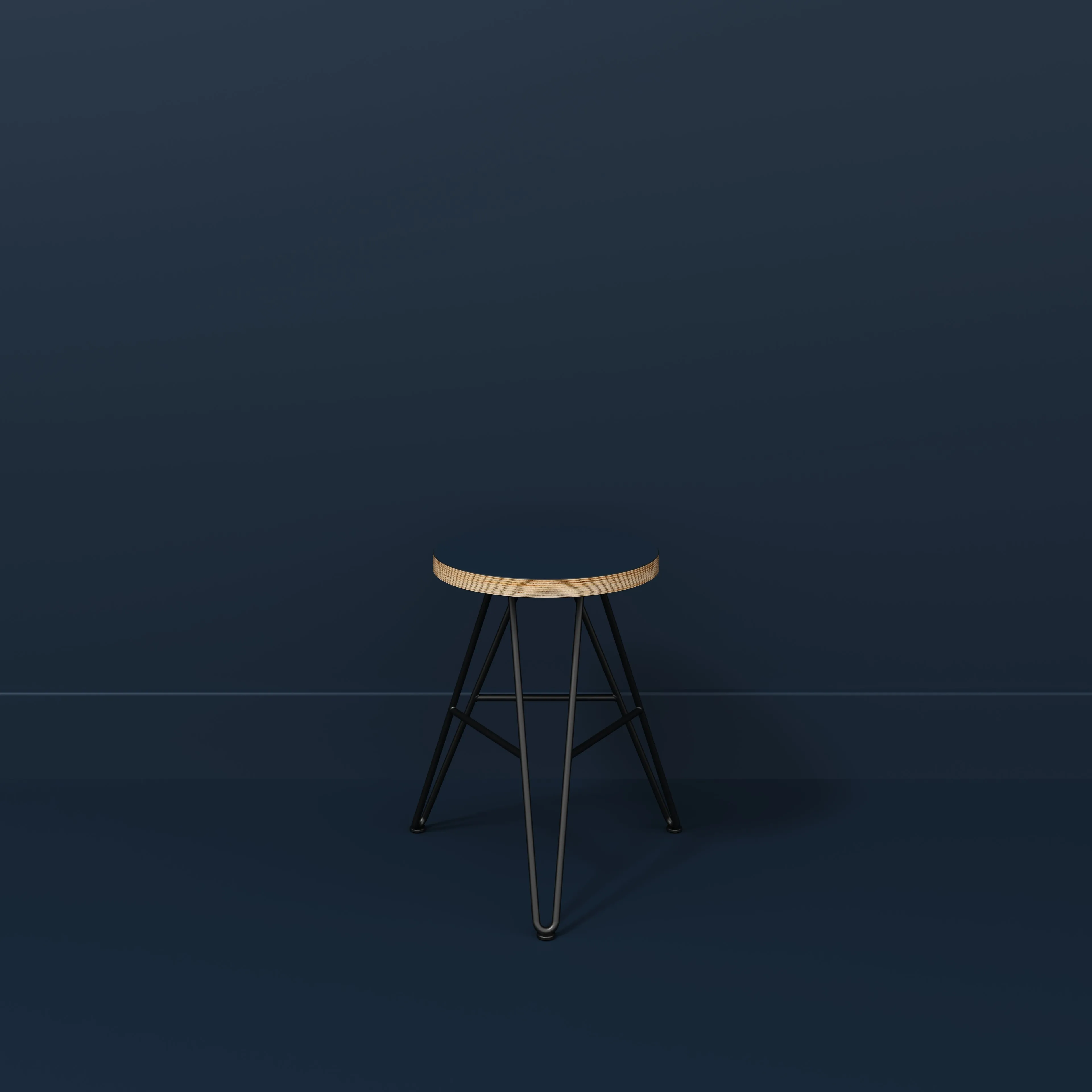 Plywood Stool with Black Hairpin Base - Formica Night Sea Blue