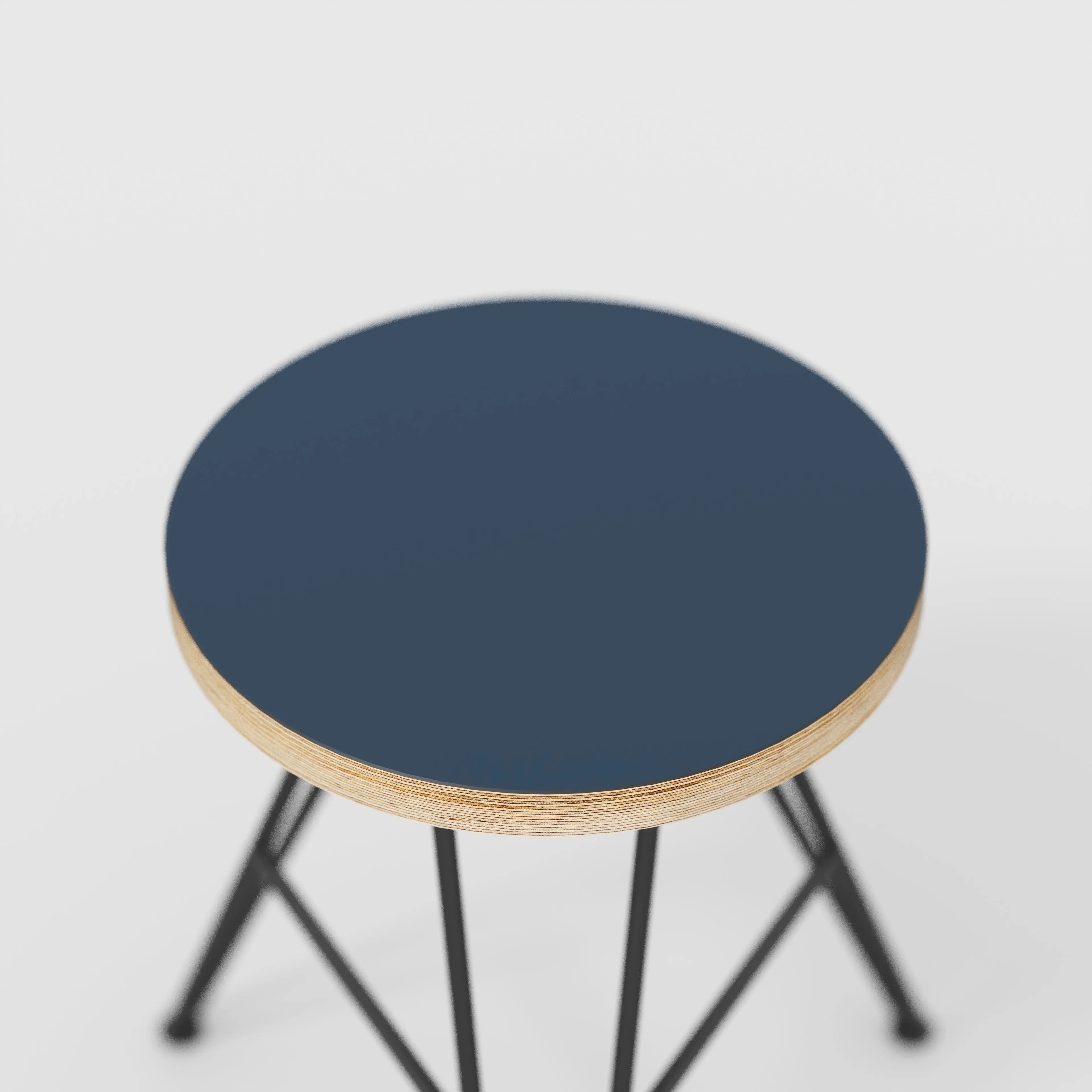 Plywood Stool with Black Hairpin Base - Formica Night Sea Blue