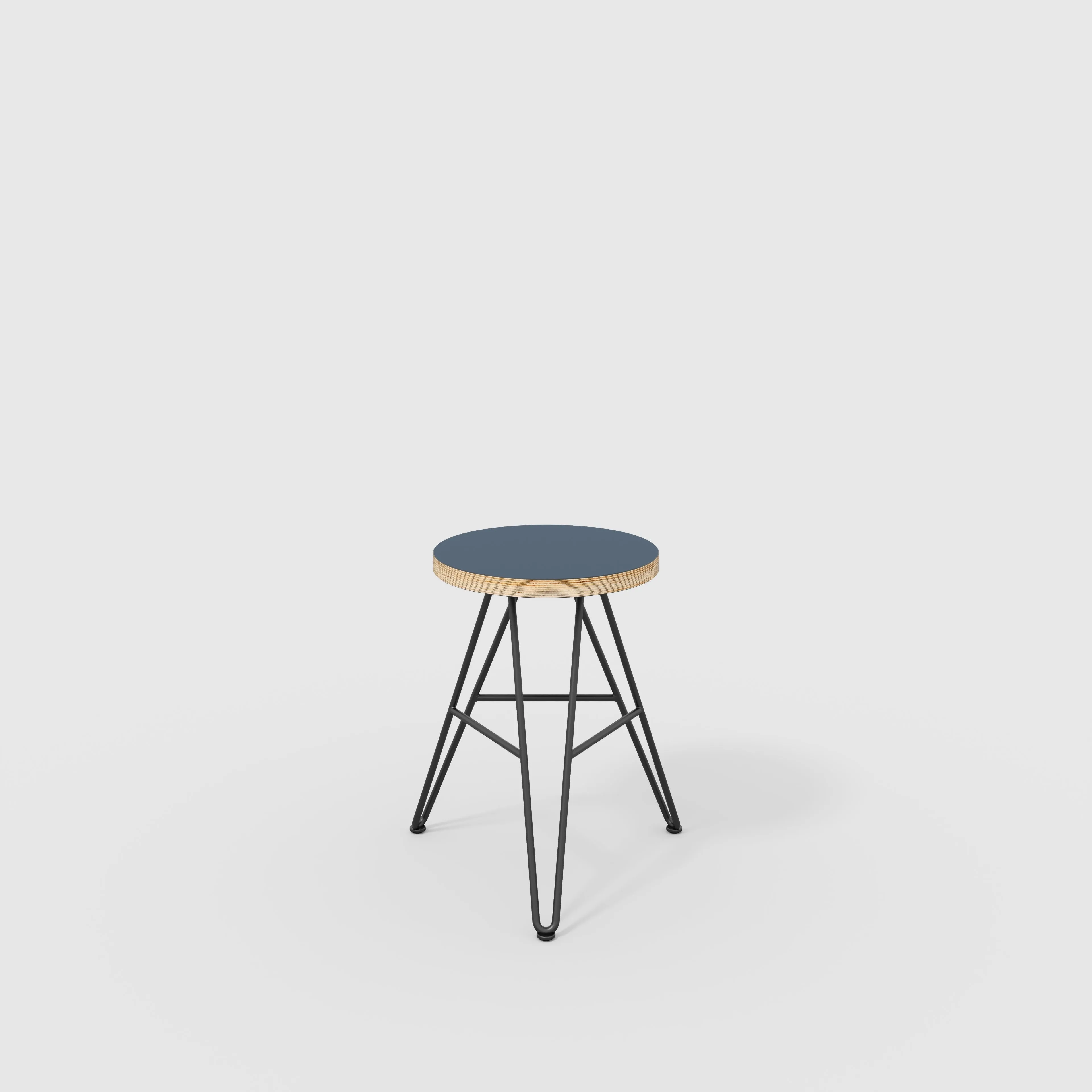 Plywood Stool with Black Hairpin Base - Formica Night Sea Blue