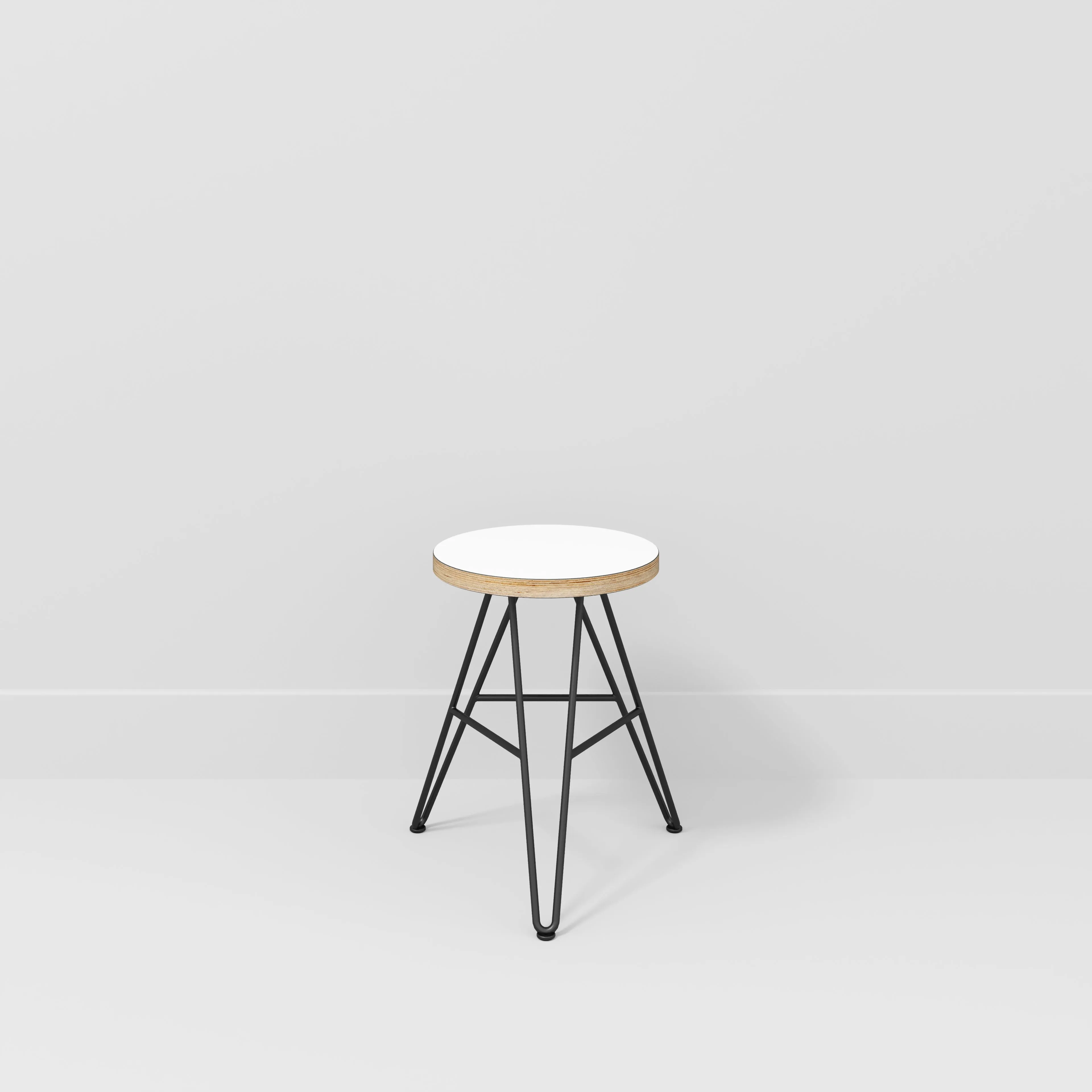 Plywood Stool with Black Hairpin Base - Formica White