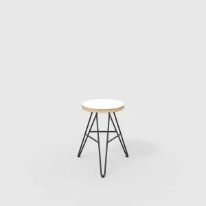 Plywood Stool with Black Hairpin Base - Formica White