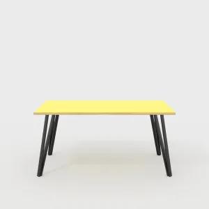 Plywood Table with Black Box Hairpin Legs - Formica Chrome Yellow - 1600(w) x 800(d) x 735(h)