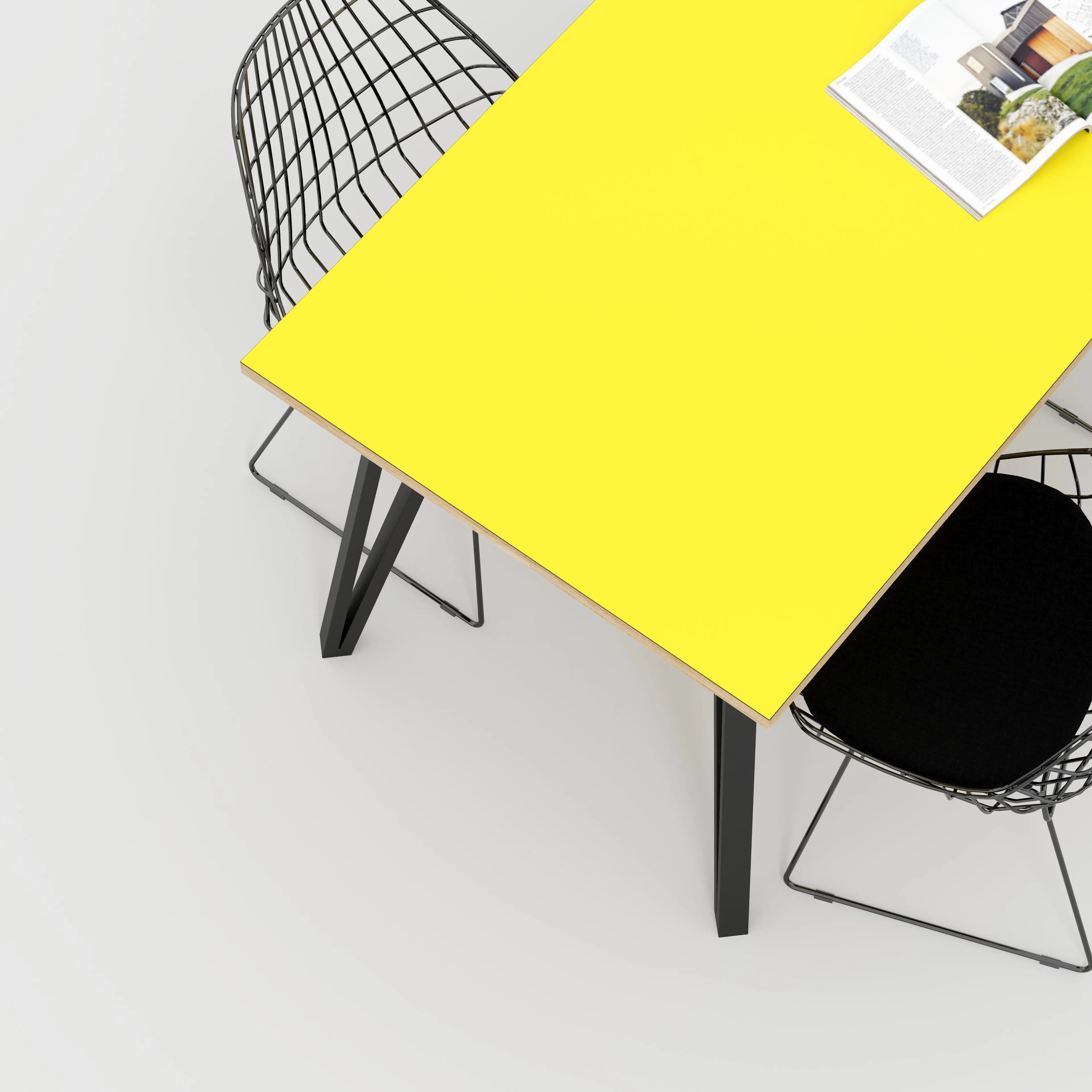 Plywood Table with Black Box Hairpin Legs - Formica Chrome Yellow - 1600(w) x 800(d) x 735(h)