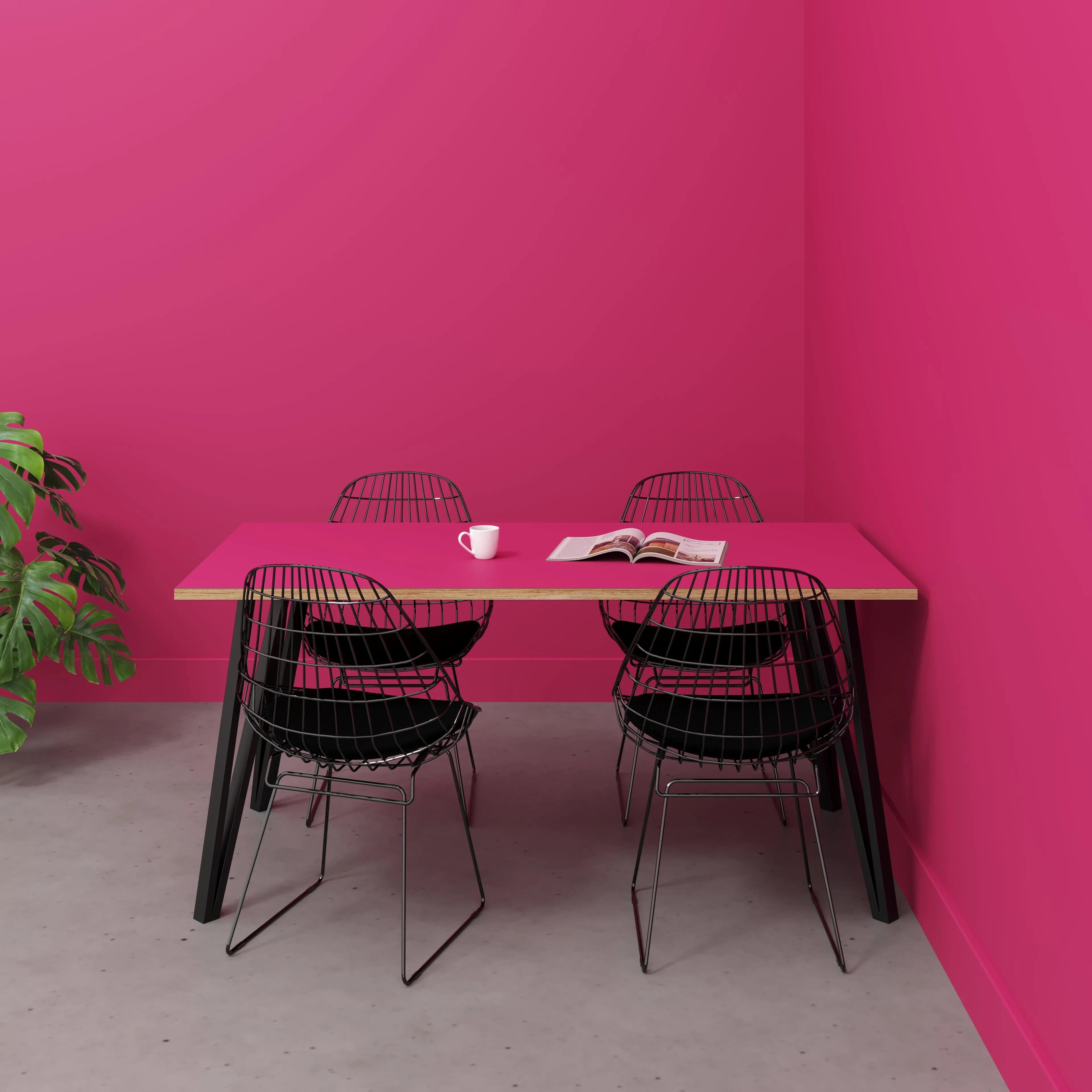 Plywood Table with Black Box Hairpin Legs - Formica Juicy Pink - 1600(w) x 800(d) x 735(h)