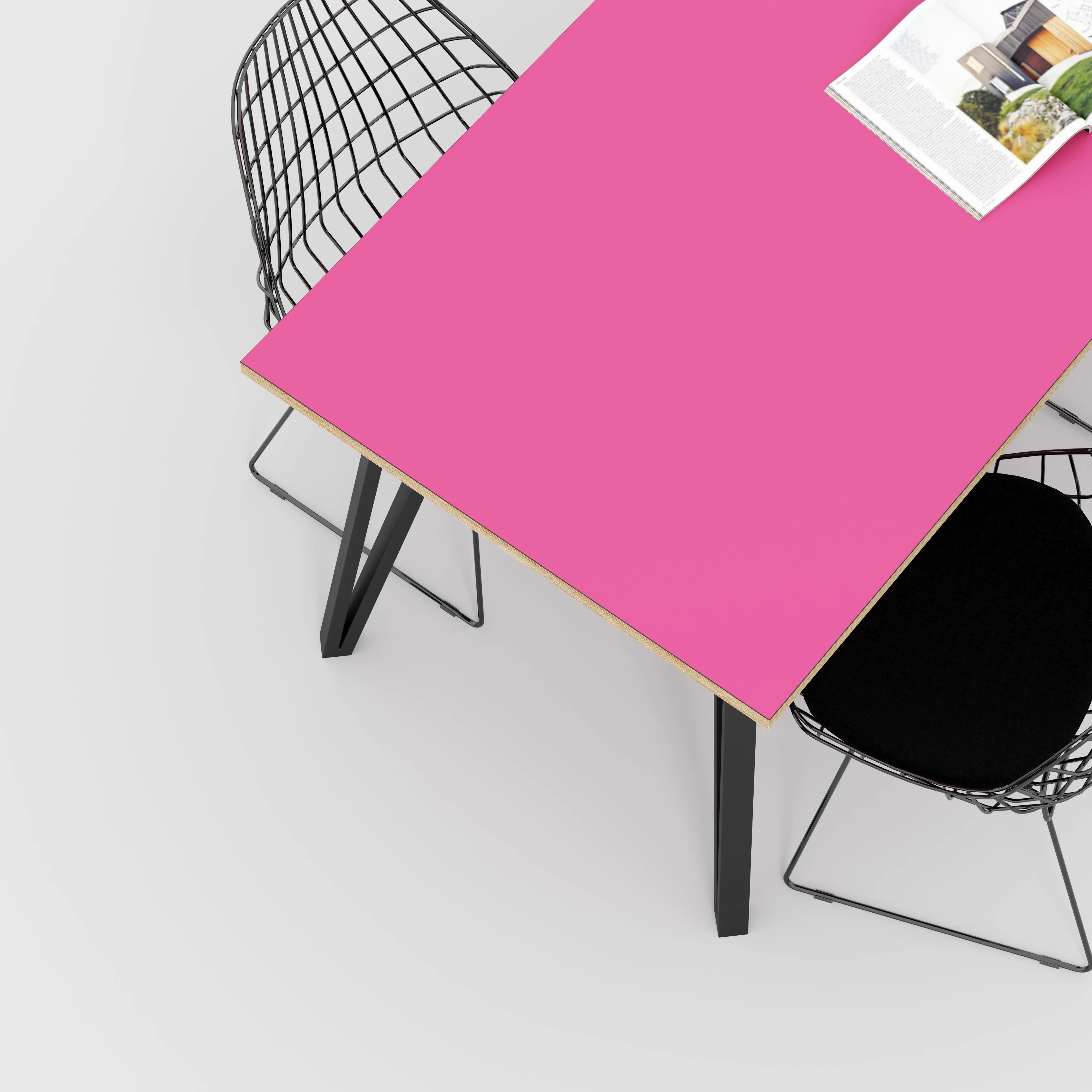 Plywood Table with Black Box Hairpin Legs - Formica Juicy Pink - 1600(w) x 800(d) x 735(h)