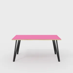 Plywood Table with Black Box Hairpin Legs - Formica Juicy Pink - 1600(w) x 800(d) x 735(h)