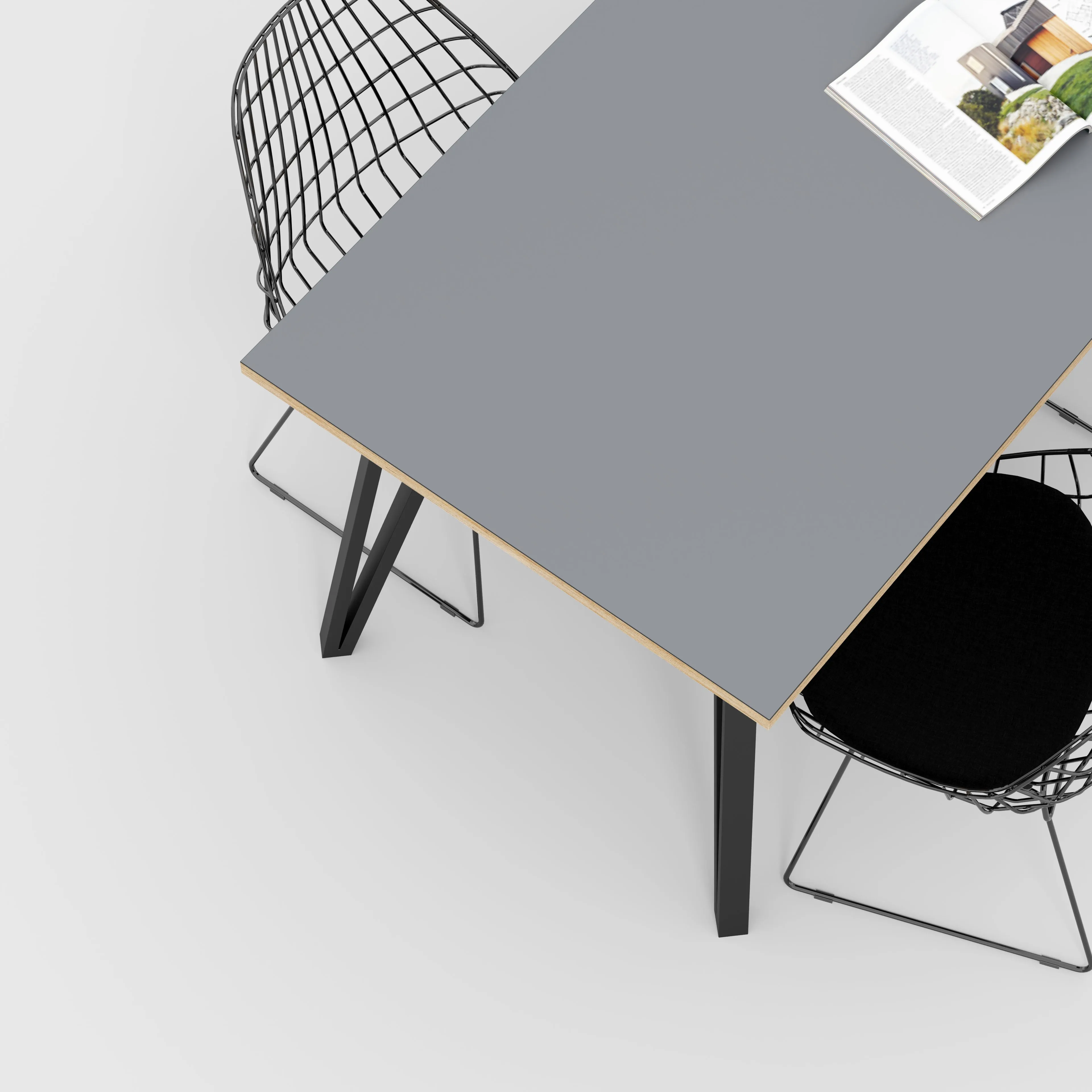 Plywood Table with Black Box Hairpin Legs - Formica Tornado Grey - 1600(w) x 800(d) x 735(h)