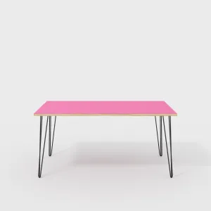 Plywood Table with Black Hairpin Legs - Formica Juicy Pink - 1600(w) x 800(d)