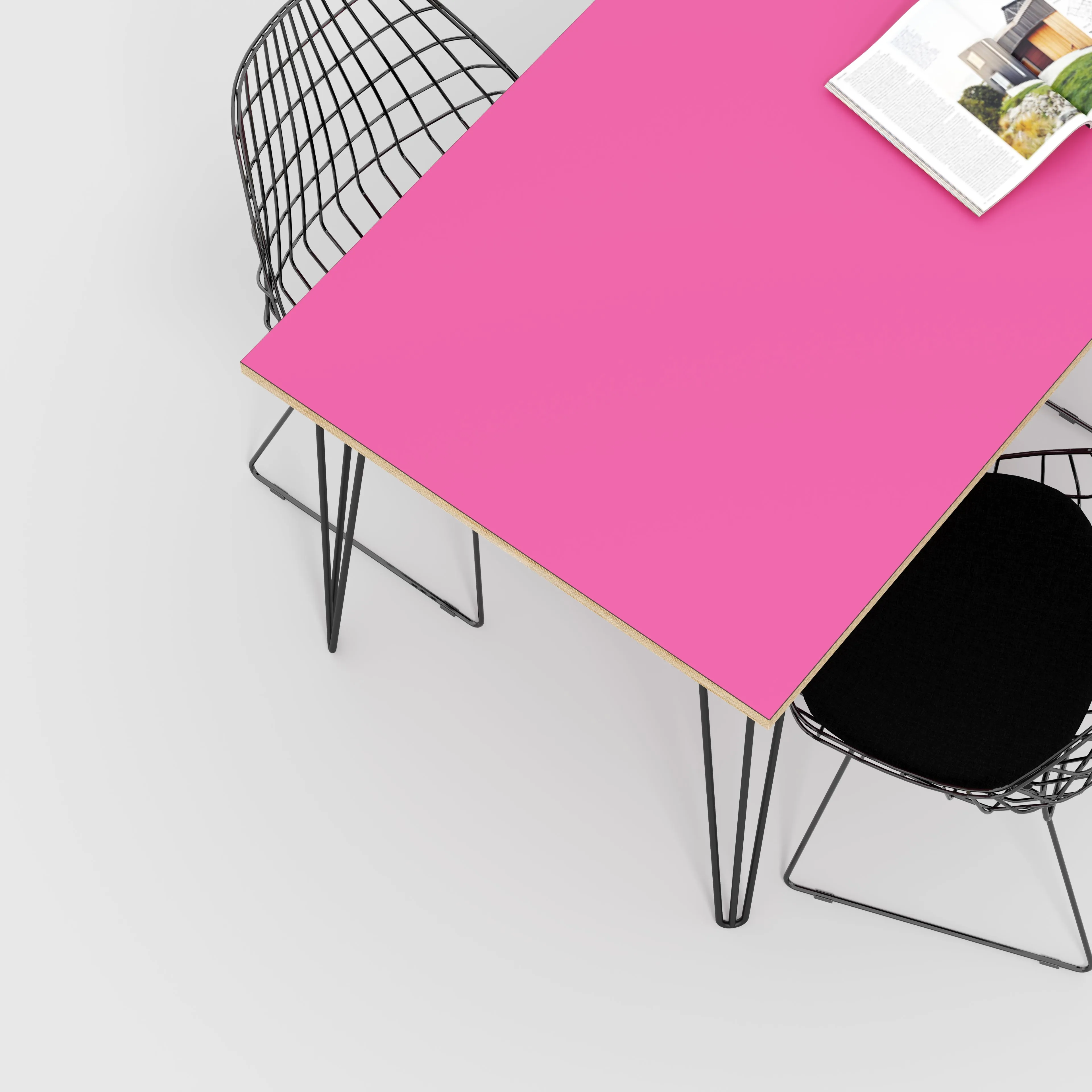 Plywood Table with Black Hairpin Legs - Formica Juicy Pink - 1600(w) x 800(d)