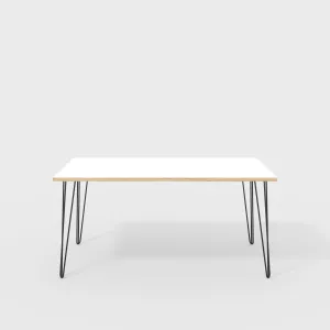 Plywood Table with Black Hairpin Legs - Formica White - 1600(w) x 800(d)